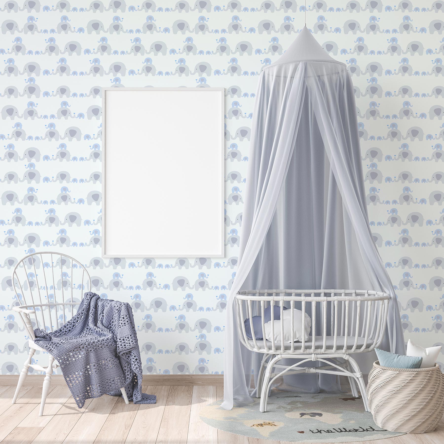 Tapete Kinderzimmer M1-No.714 | Vliestapete | Blau | Grau | Tapete mit Tieren