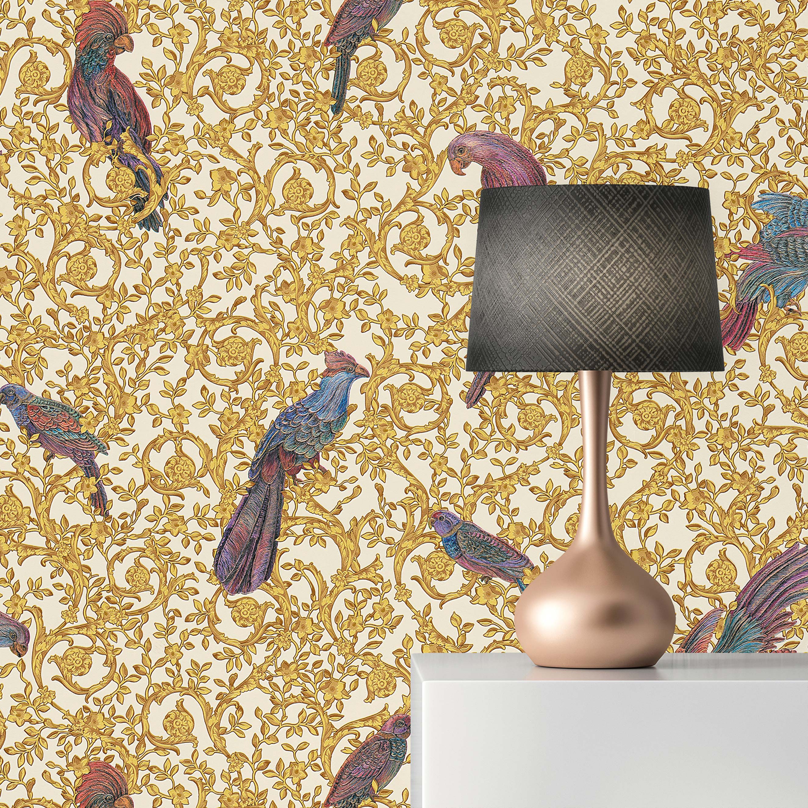 Tapete Tiere Diego M1-No.313 | Vliestapete | Gold | Violett | Vogeltapete | Designtapete