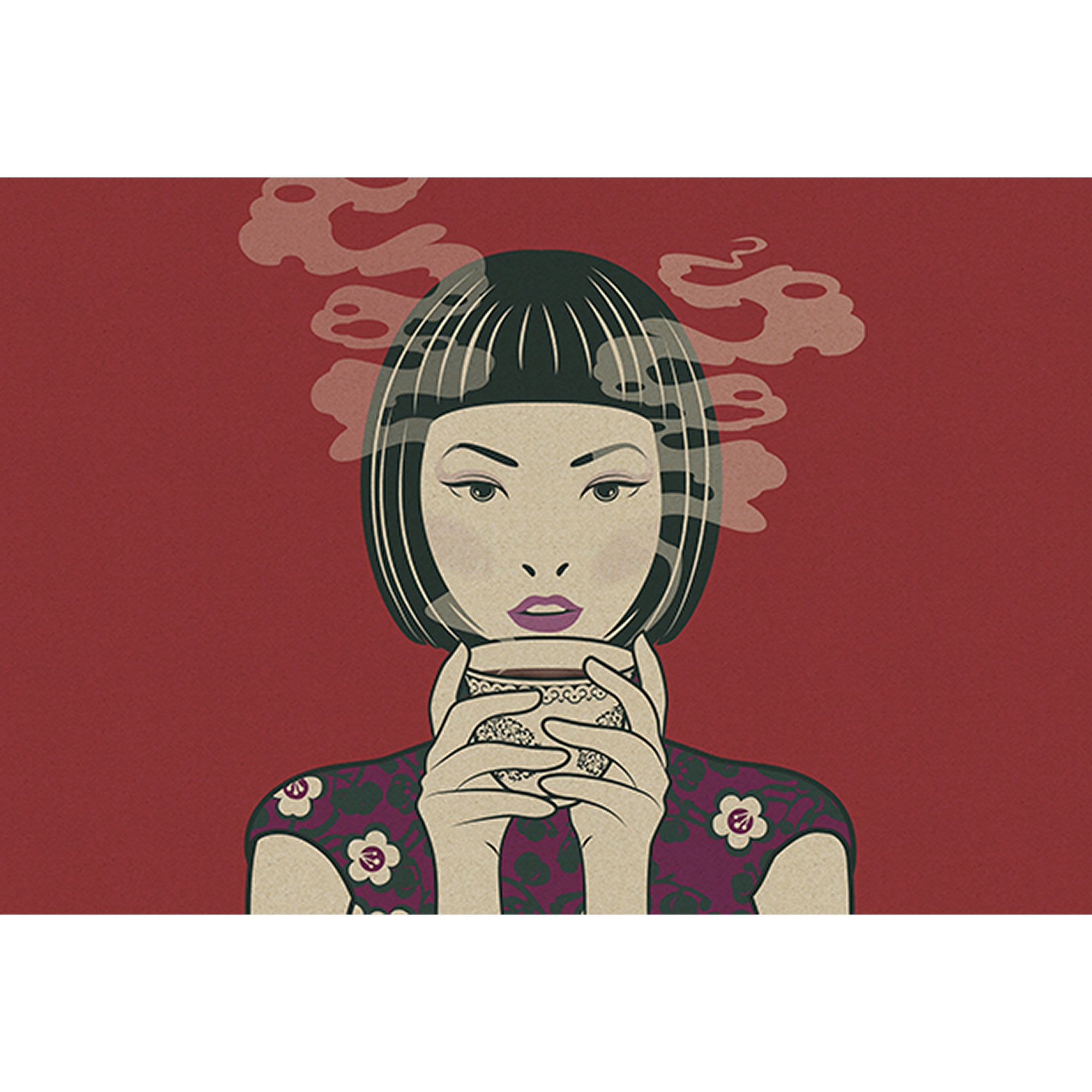 Tadessi Fototapete Frau M1-No.60722 Digitaldruck Tapete Rot Beige - Asiatisch