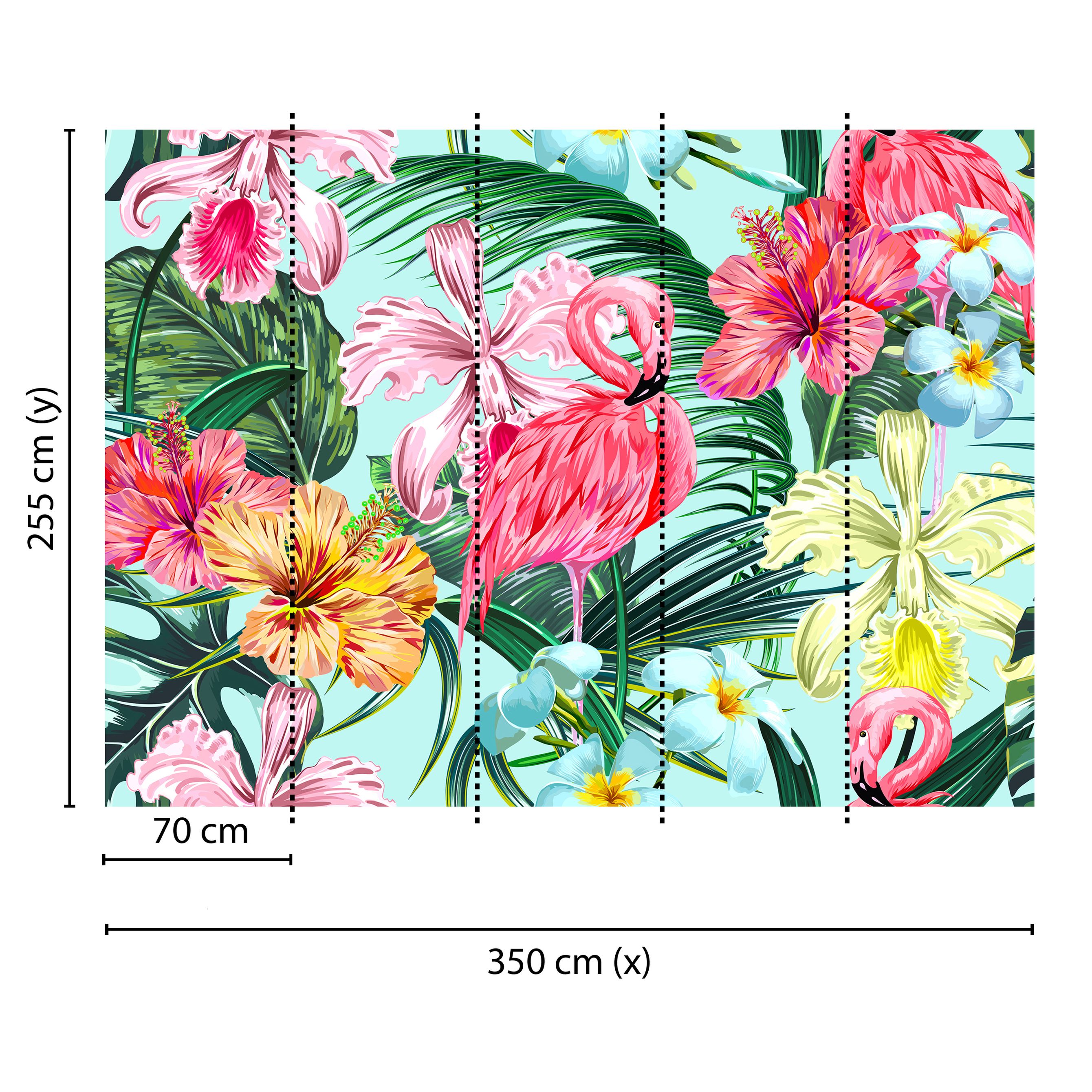 Fototapete Blumen M1-No.60408 | Digitaldruck | Bunt | Blau | Flamingo | Dschungel