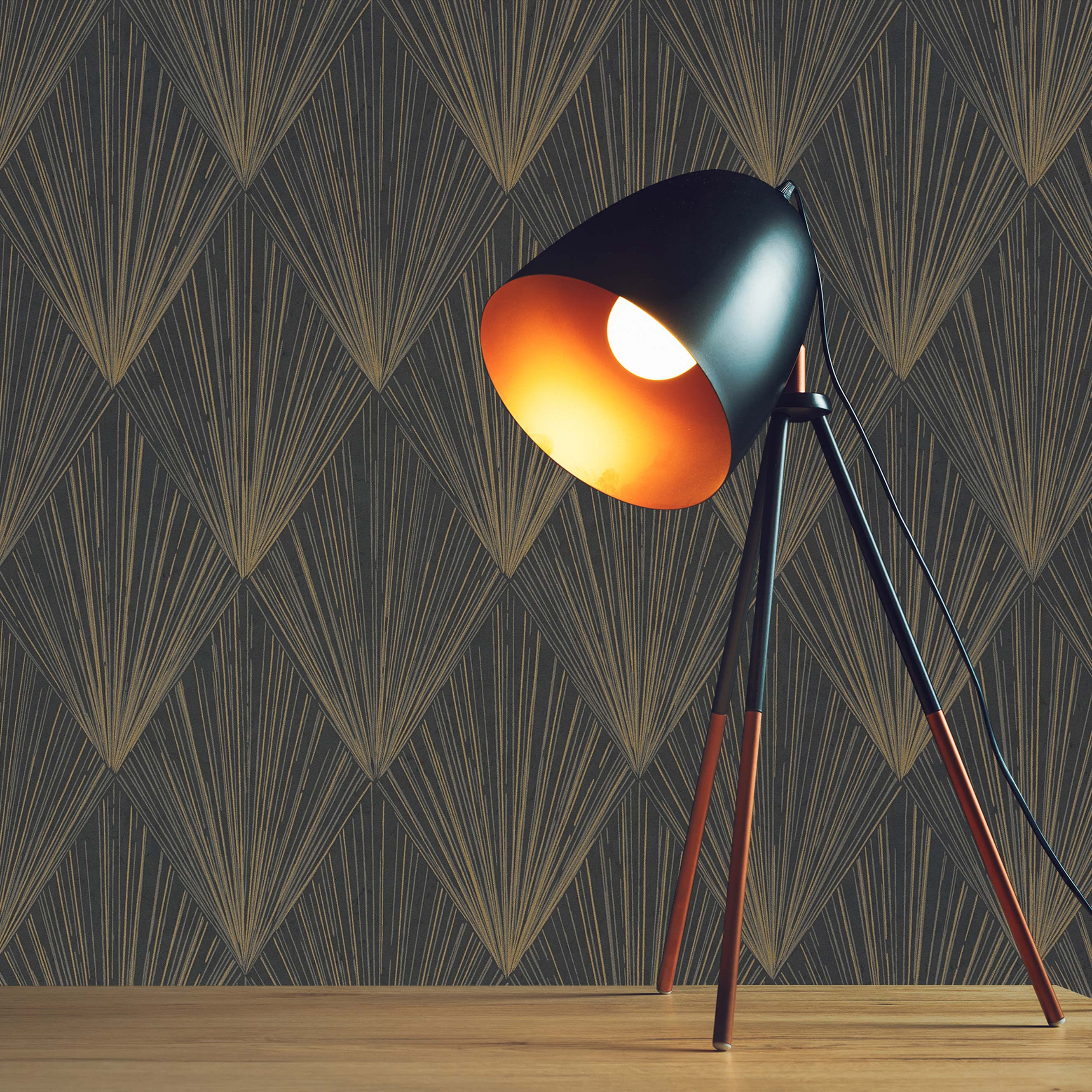 Tapete Grafik Tino M1-No.621 | Vliestapete | Schwarz | Gold | Geometrische Tapete