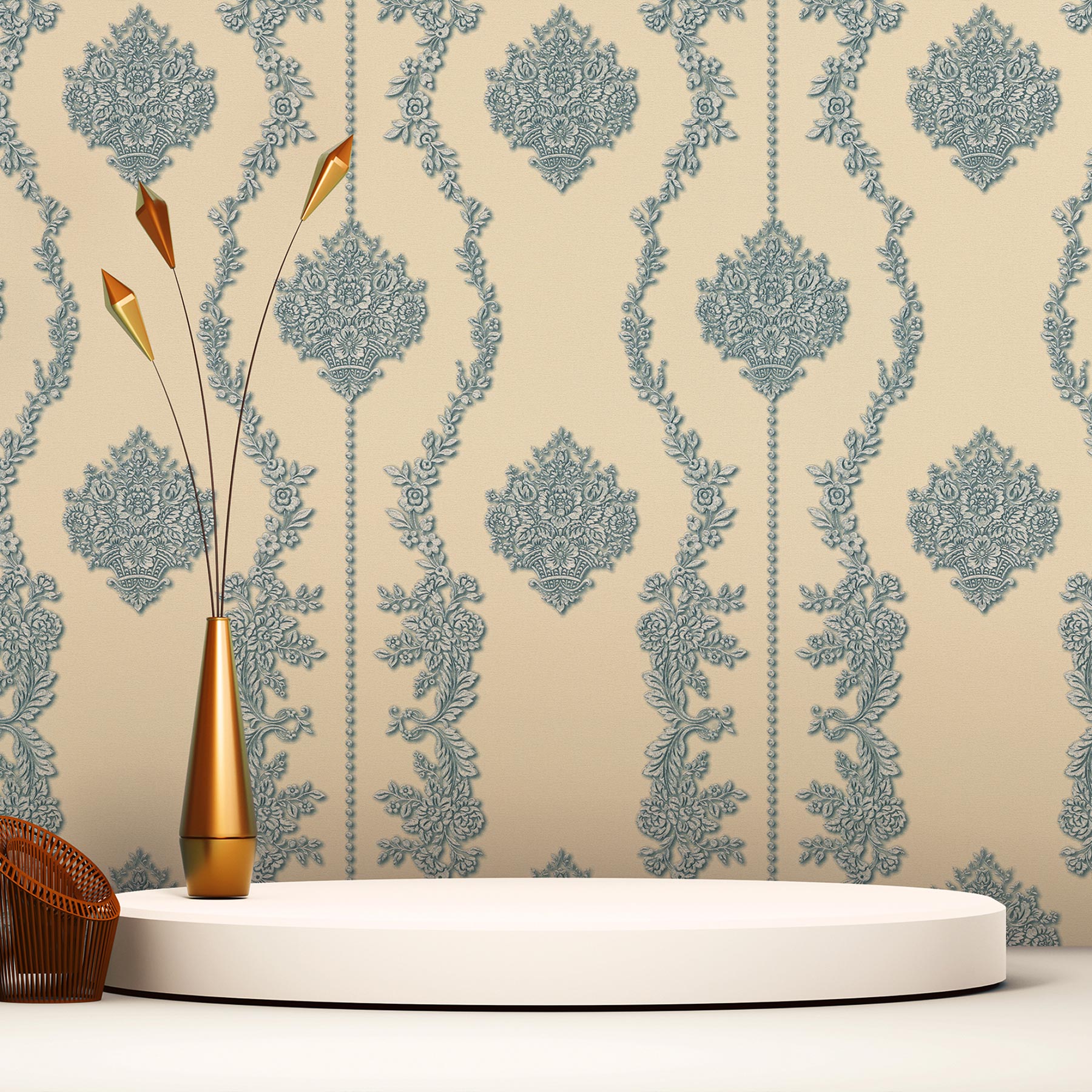 Tapete Barock Alessia M1-No.2515 Vliestapete Blau Silber Ornament Klassik Barocktapete