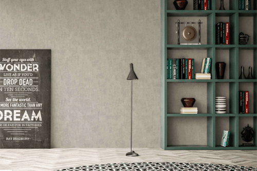 Beton Tapete in hell Grau in einem Wohnzimmer