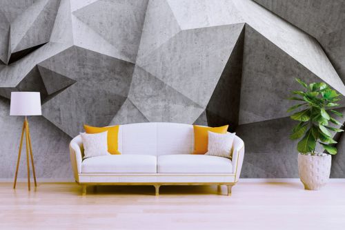 Tapete grau modern in Betonoptik hinter weißem Sofa