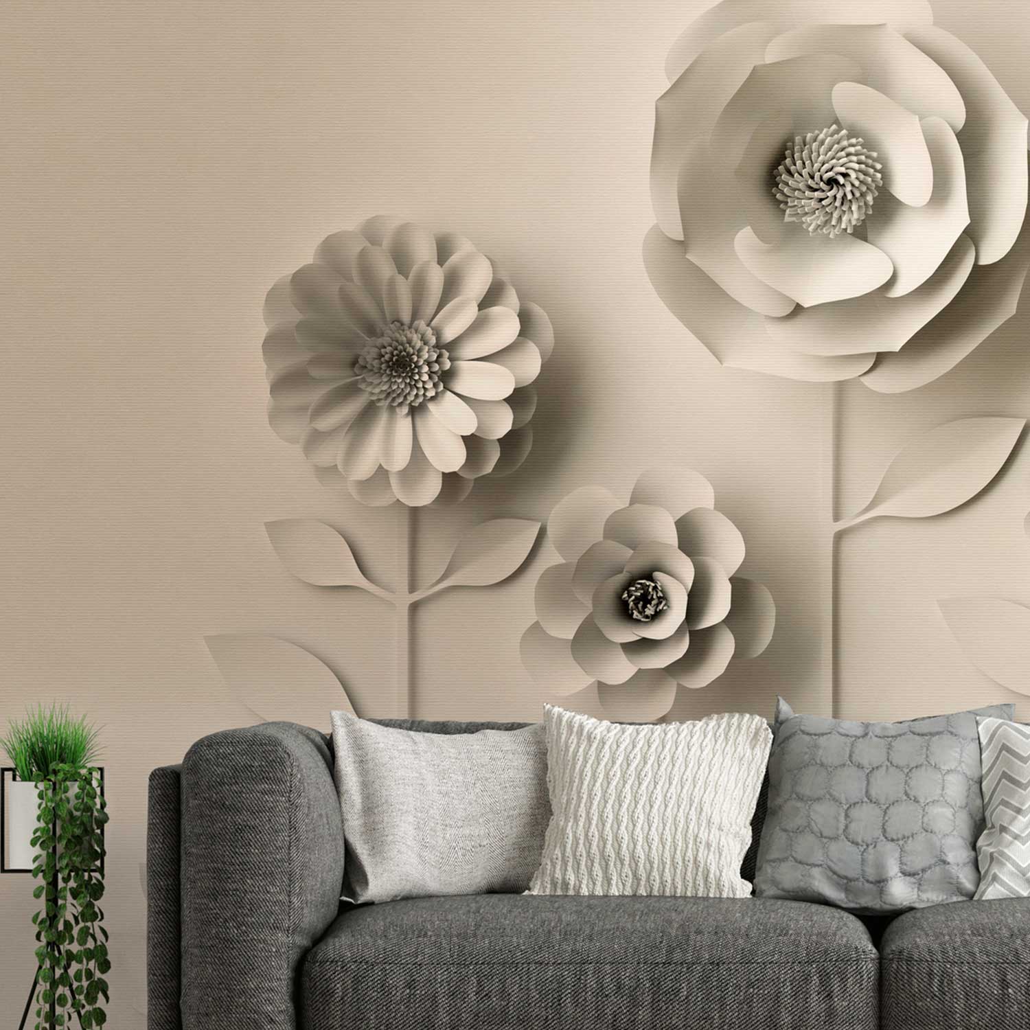 Fototapete 3D Optik M1-No.10314 | Digitaldruck | Beige | Blumen | Floral | Blüte