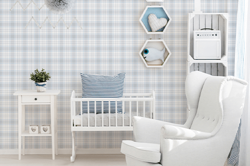 Helle Kinderzimmer Tapete mit kariertem Muster