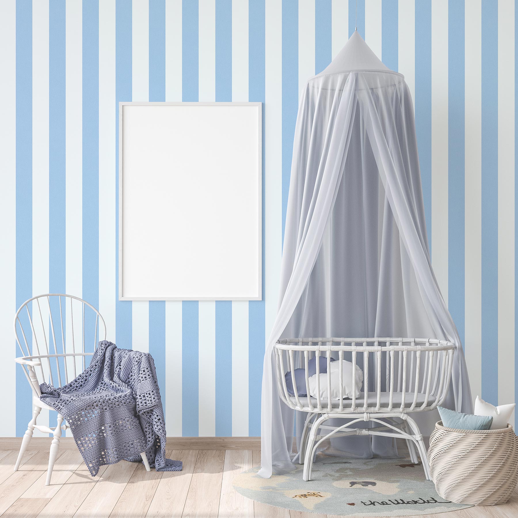 Tapete Kinderzimmer M1-No.771 | Vliestapete | Blau | Weiß | Streifentapete