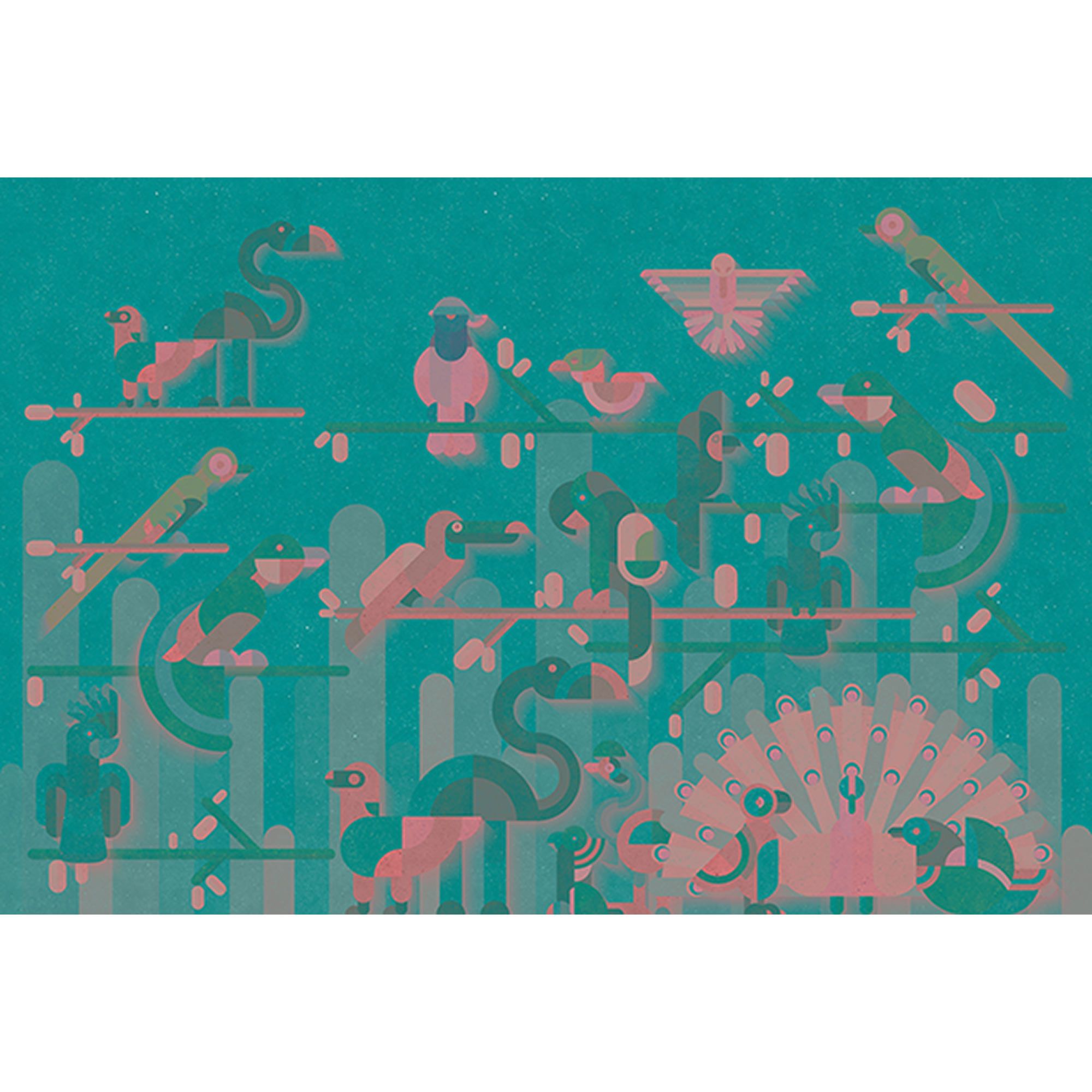 Fototapete Abstrakt M1-No.60577 | Digitaldruck | Grün | Rosa | Tiere | Kinderzimmer