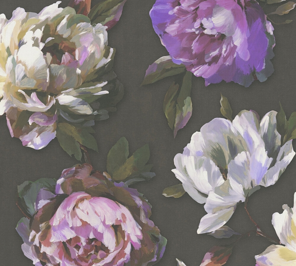 Tapete Florentin Blumen M1-No.11285 Vlies Schwarz Lila Tadessi 10.05 m x 0.53 m