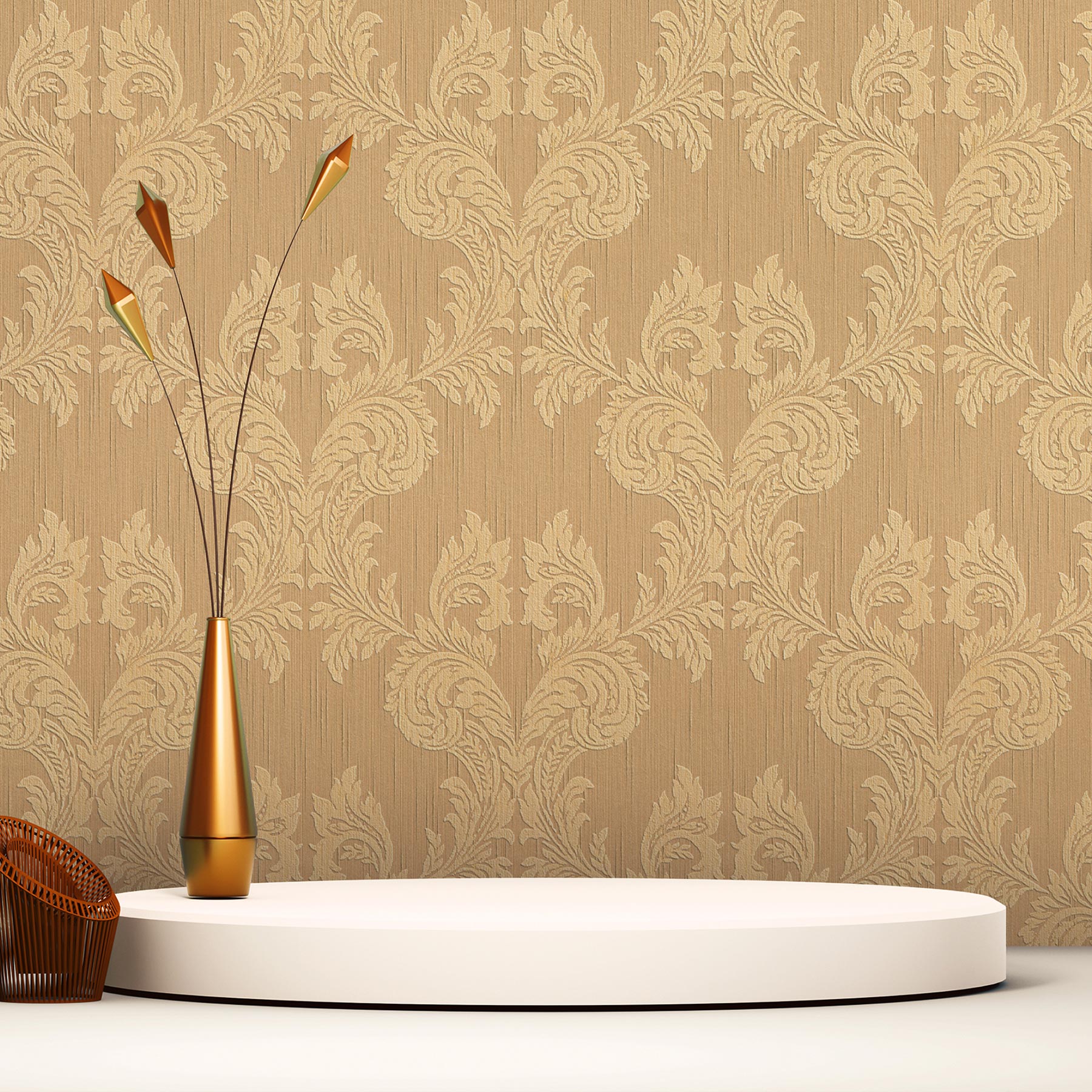 Tapete Barock Samuel M1-No.3789 | Vliestapete | Orange | Beige | Klassik | Barocktapete | Ornament
