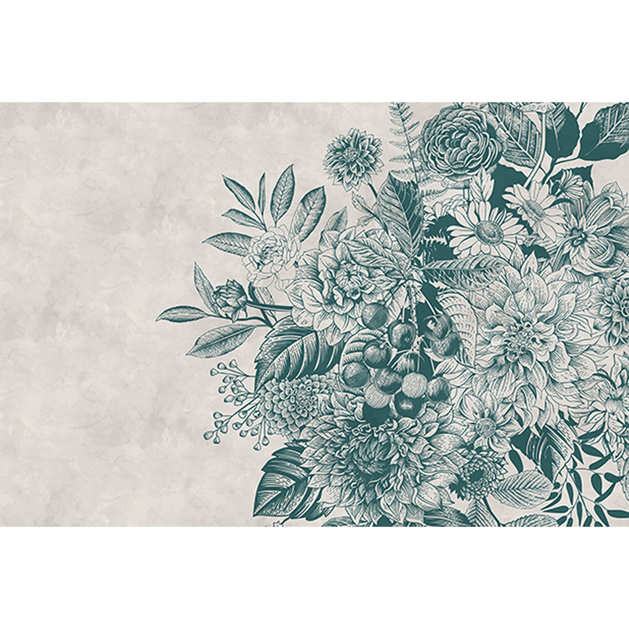 Fototapete Blumen M1-No.60603 | Digitaldruck | Blau | Weiß | Betonoptik | Floral