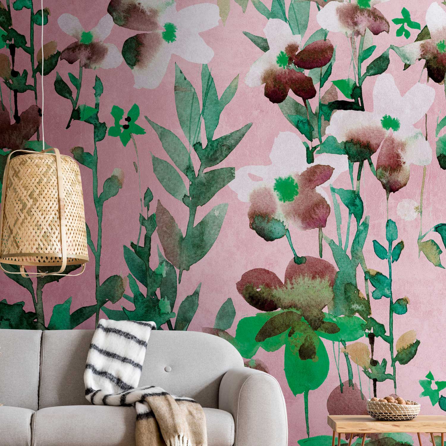 Tadessi Fototapete Blumen M1-No.10297 Digitaldruck Tapete Grün Rosa - Floral Blüten Landhaus