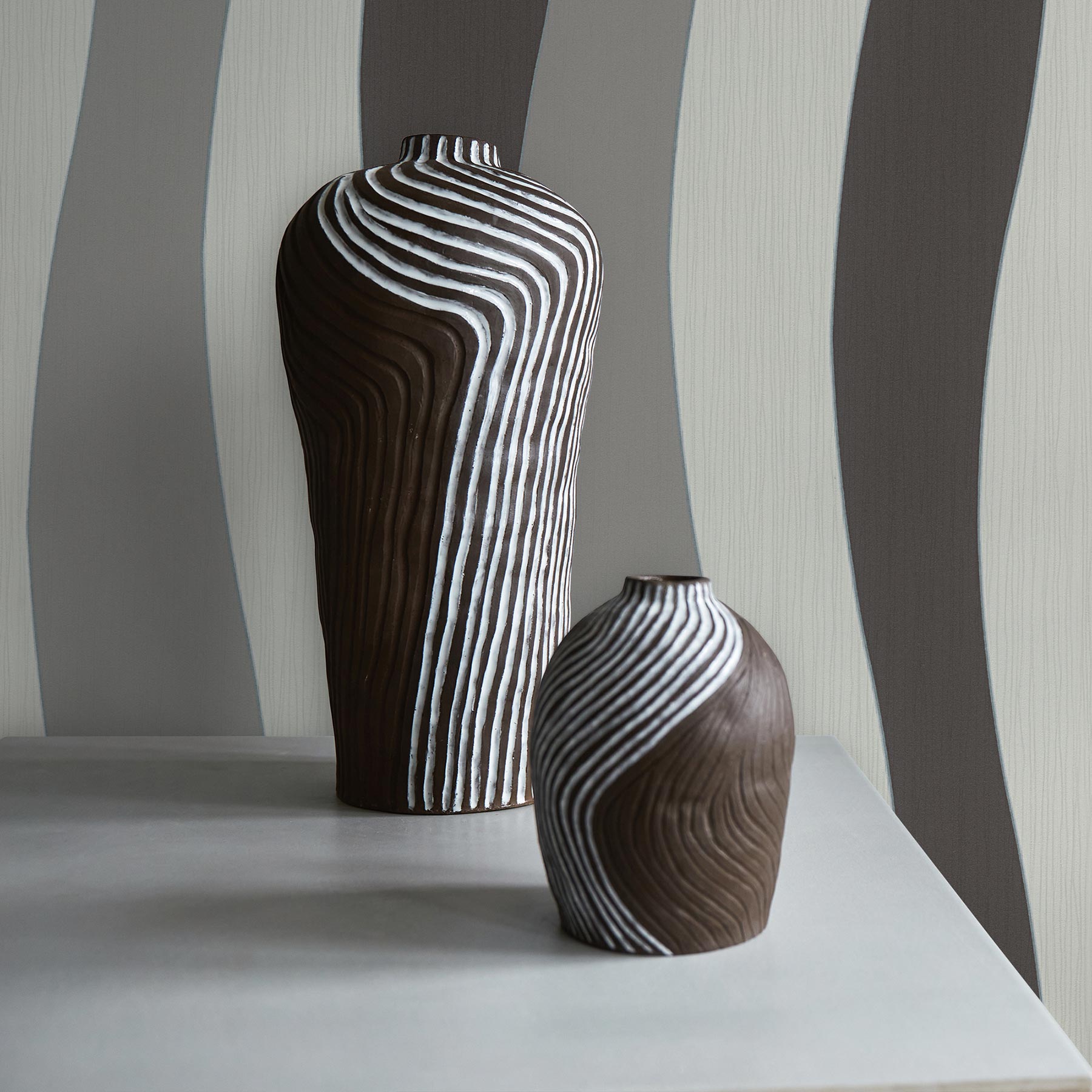 Tapete Streifen Darian M1-No.3686 Vliestapete Grau Wellentapete Weiß