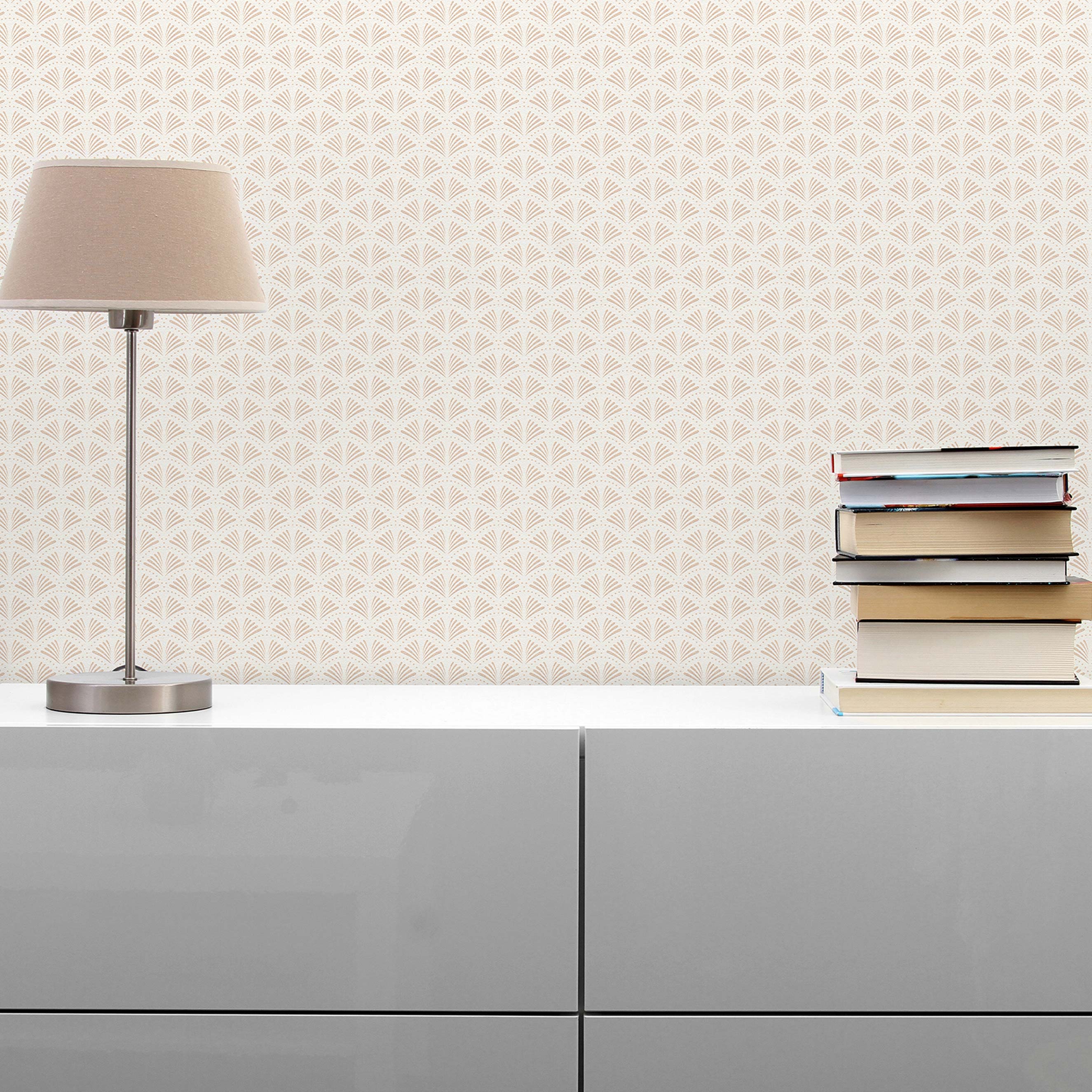 Tapete Art Deco M1-No.650 | Vliestapete | Beige | Weiß | Designtapete | Geometrisch