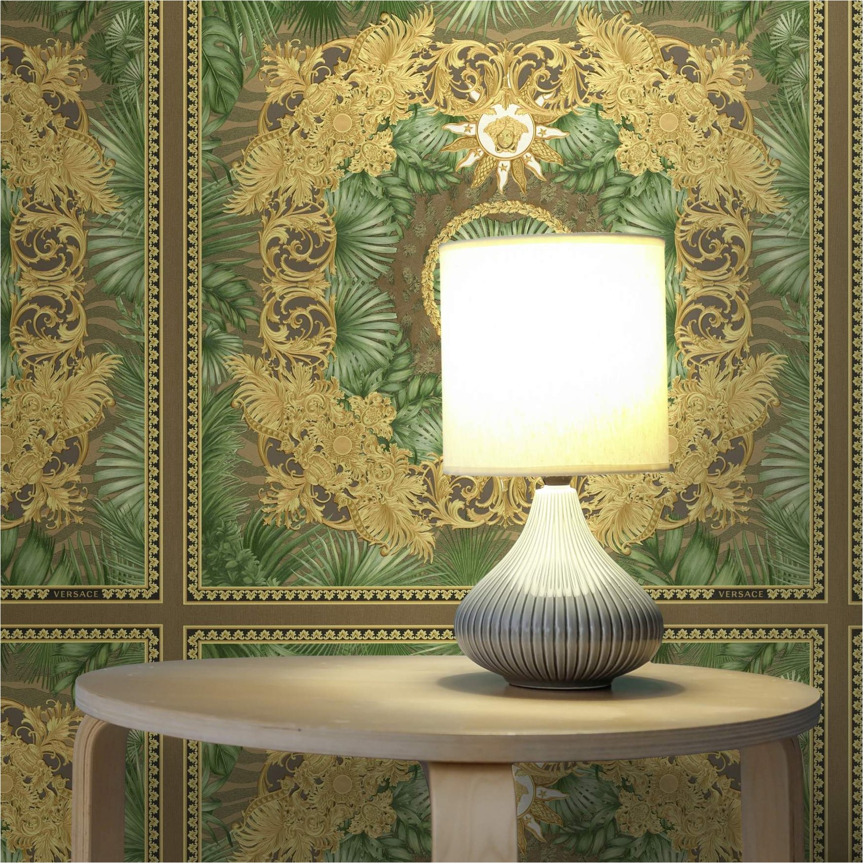 Tapete Versace Dschungel-Optik M1-No.11528 | Vliestapete Design | Gold | Braun | Medusa | Luxus