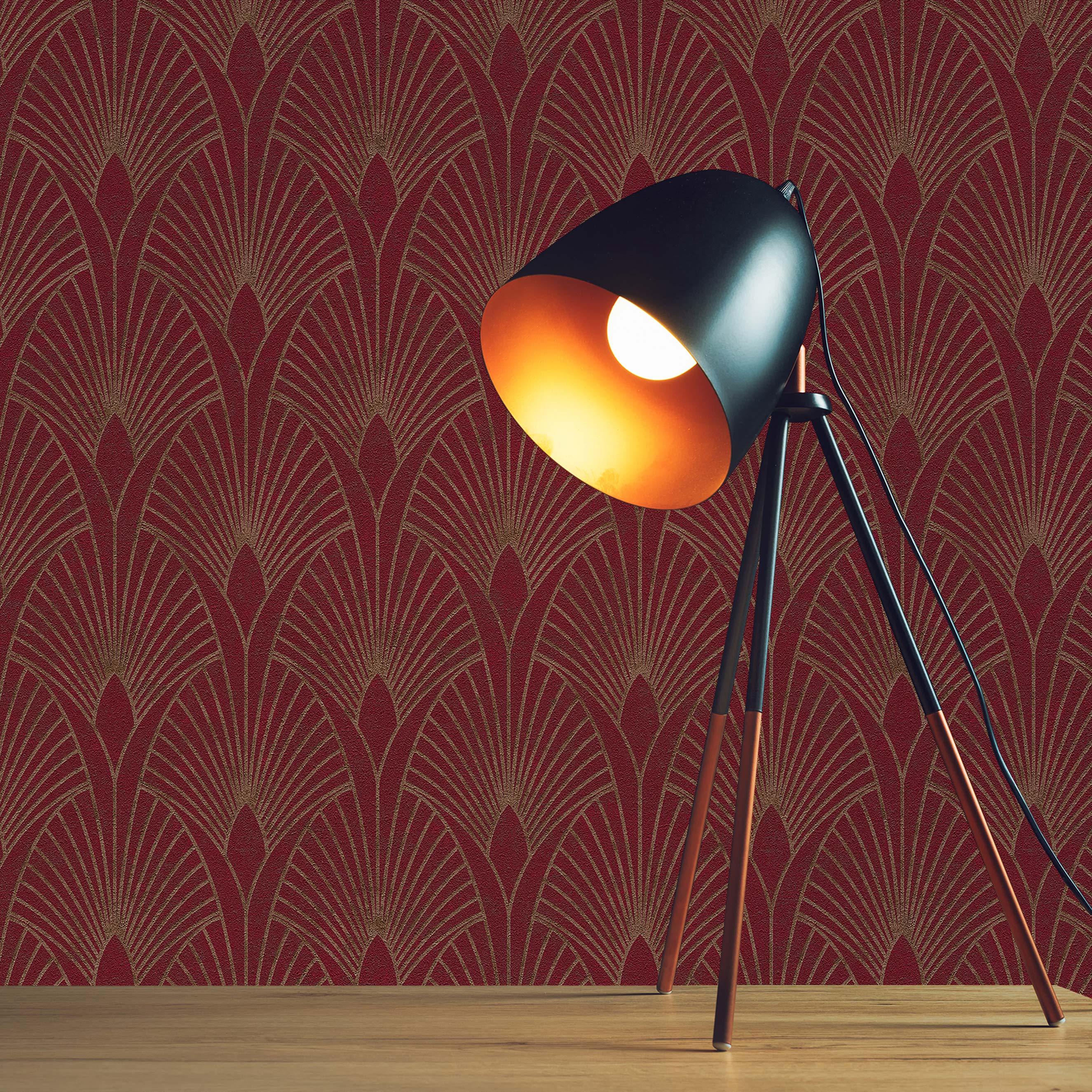 Tapete Grafik Domenico M1-No.432 | Vliestapete | Rot | Gold | Art Deco Tapete