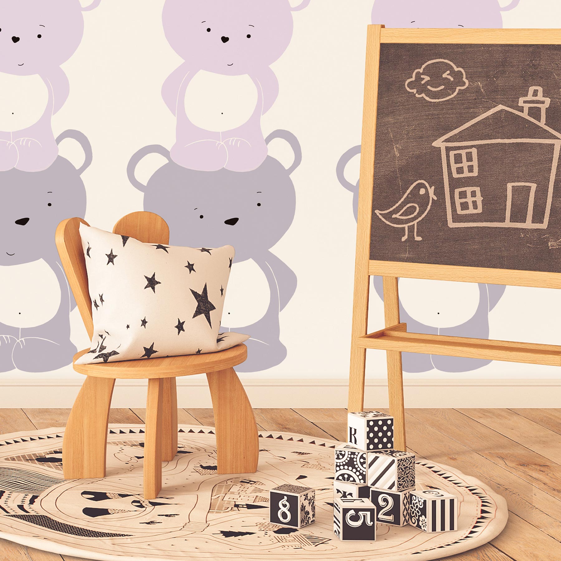 Tapete Kinderzimmer M1-No.751 | Vliestapete | Rosa Grau | Tapete mit Tieren