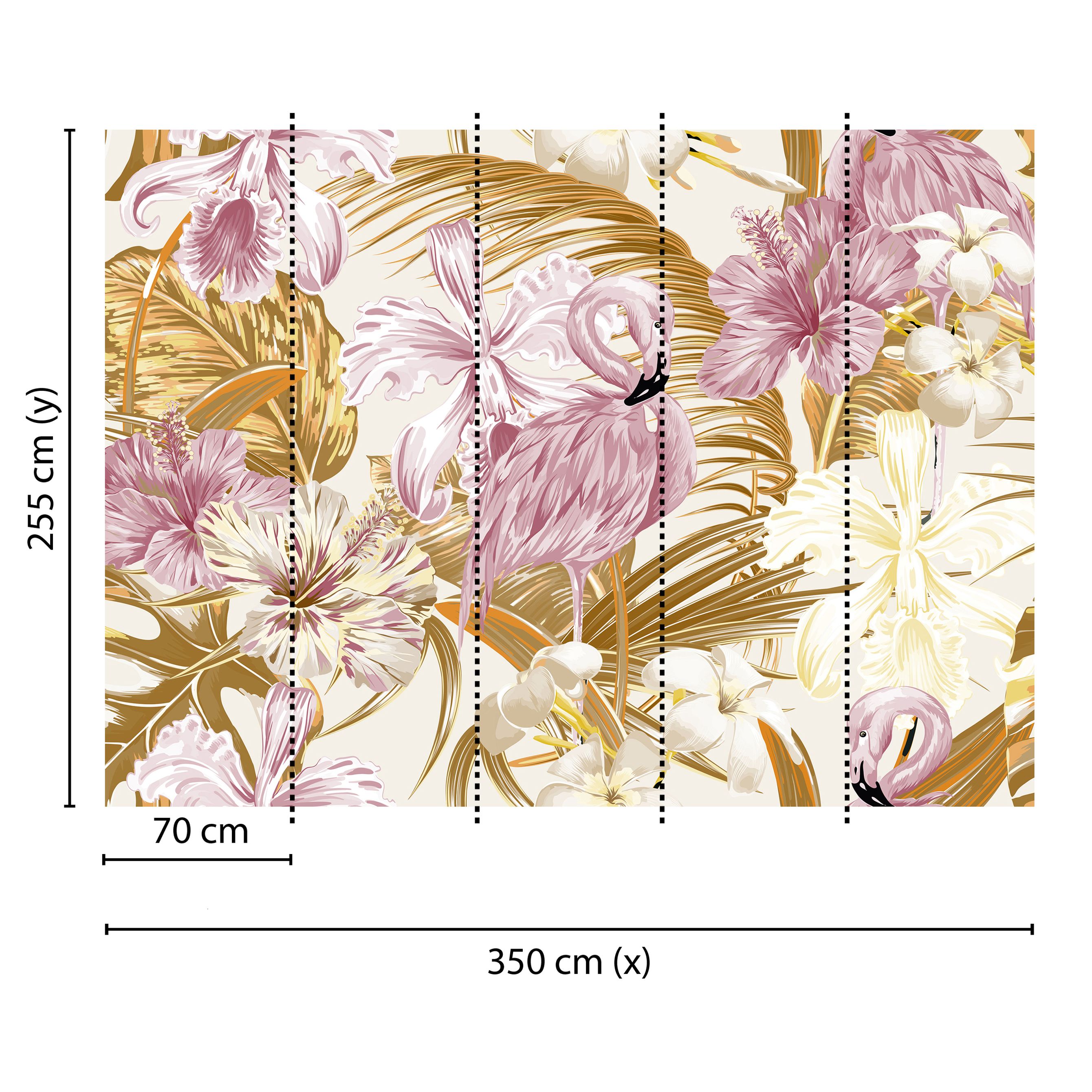 Fototapete Blumen M1-No.60409 | Digitaldruck | Orange | Rosa | Flamingo | Dschungel