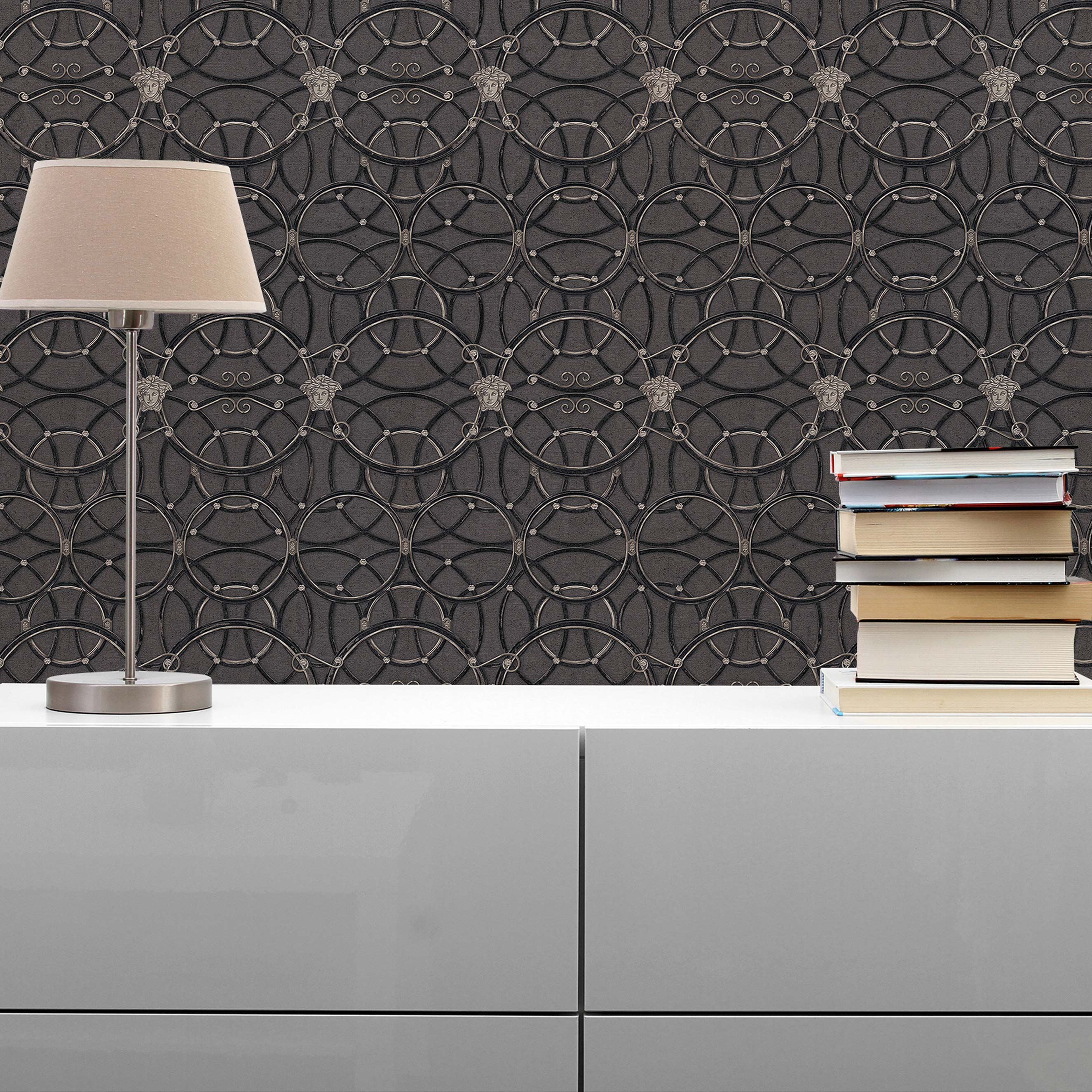 Tapete Barock Samuel M1-No.308 | Vliestapete | Silber | Schwarz | Designtapete
