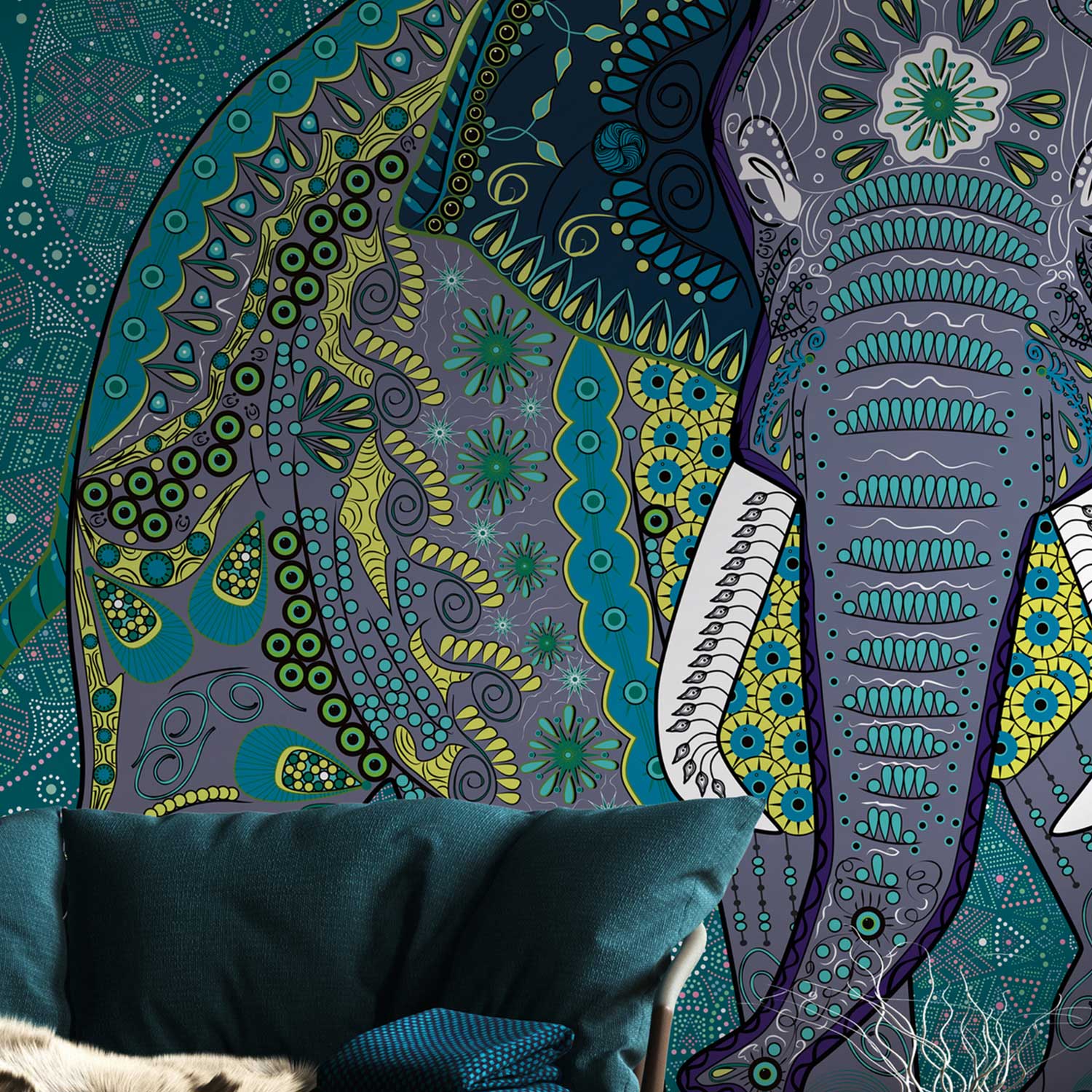 Tadessi Fototapete Tiere Elefant M1-No.10290 Digitaldruck Tapete Blau Grau - Orientalisches Motiv