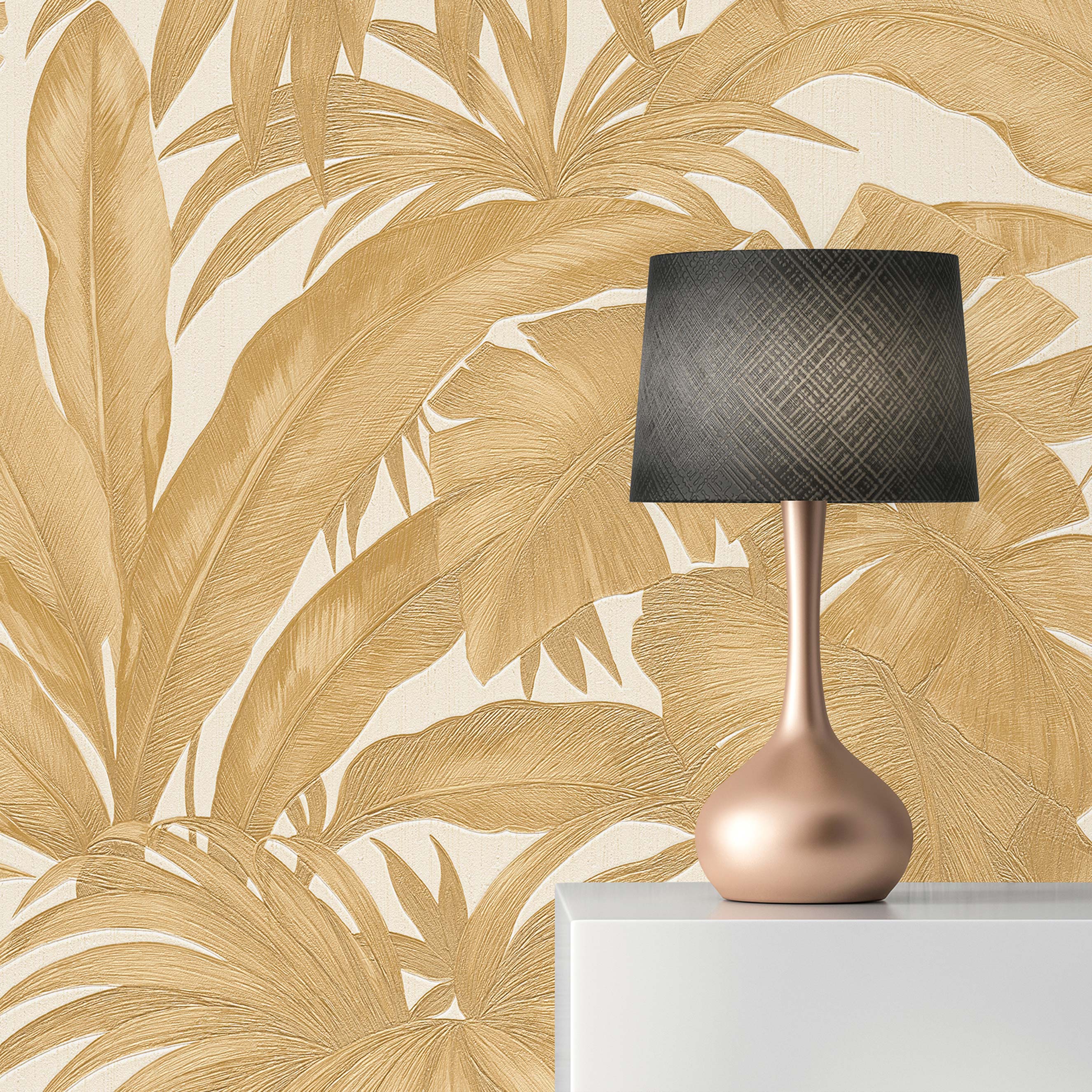 Tapete Wald und Blätter Aleix M1-No.924 Vliestapete Gold Creme Designertapete