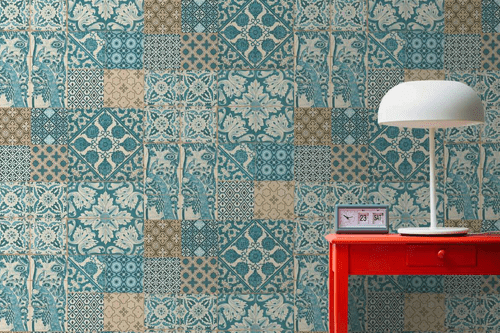 Vintage Tapete in Blau mit Kachelmuster