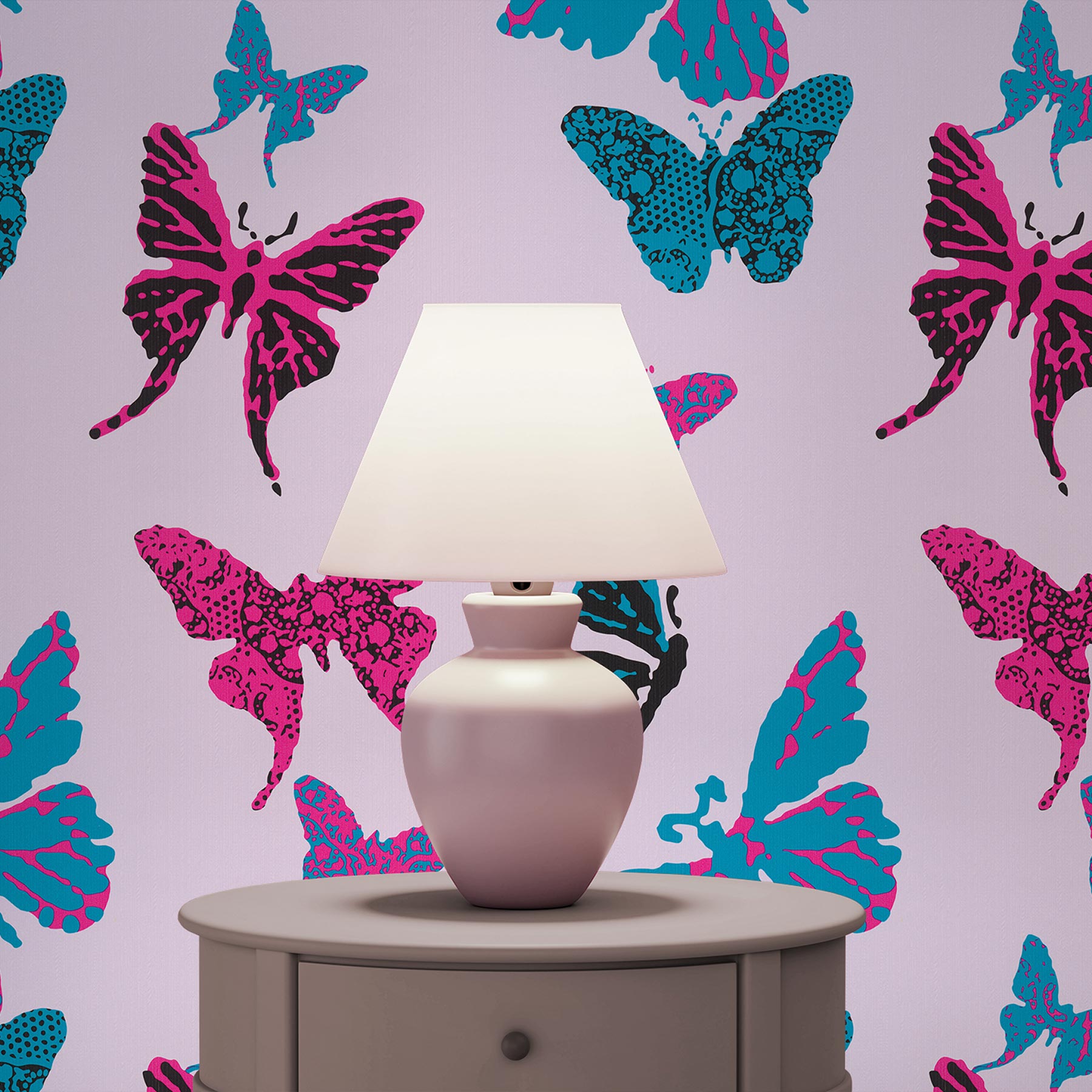 Tapete Tiere Gino M1-No.3711 | Papiertapete | Pink | Blau | Schmetterling