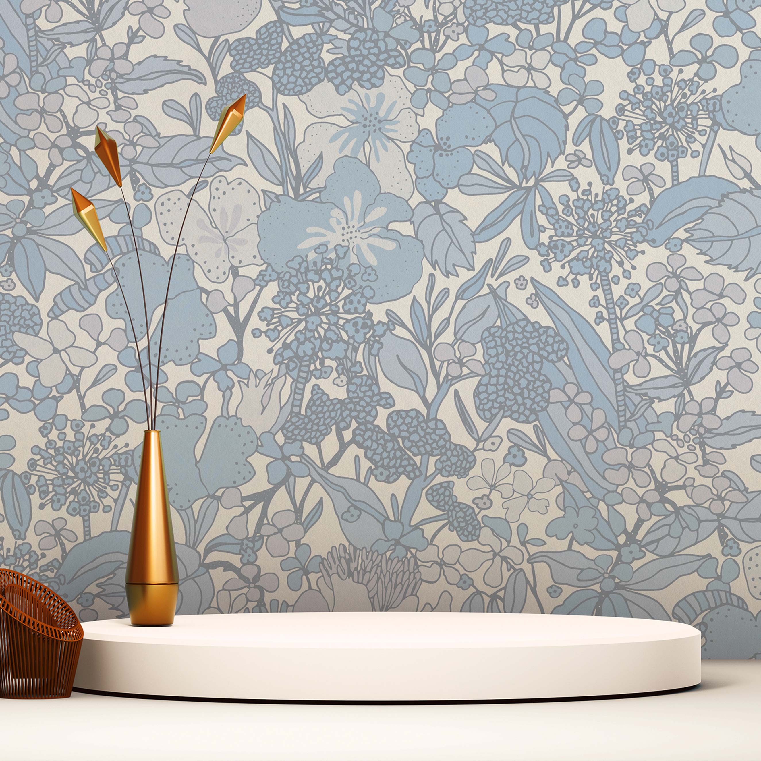 Tapete Bäume Blätter Aleix M1-No.1457 | Vliestapete | Grau | Blau | Floral