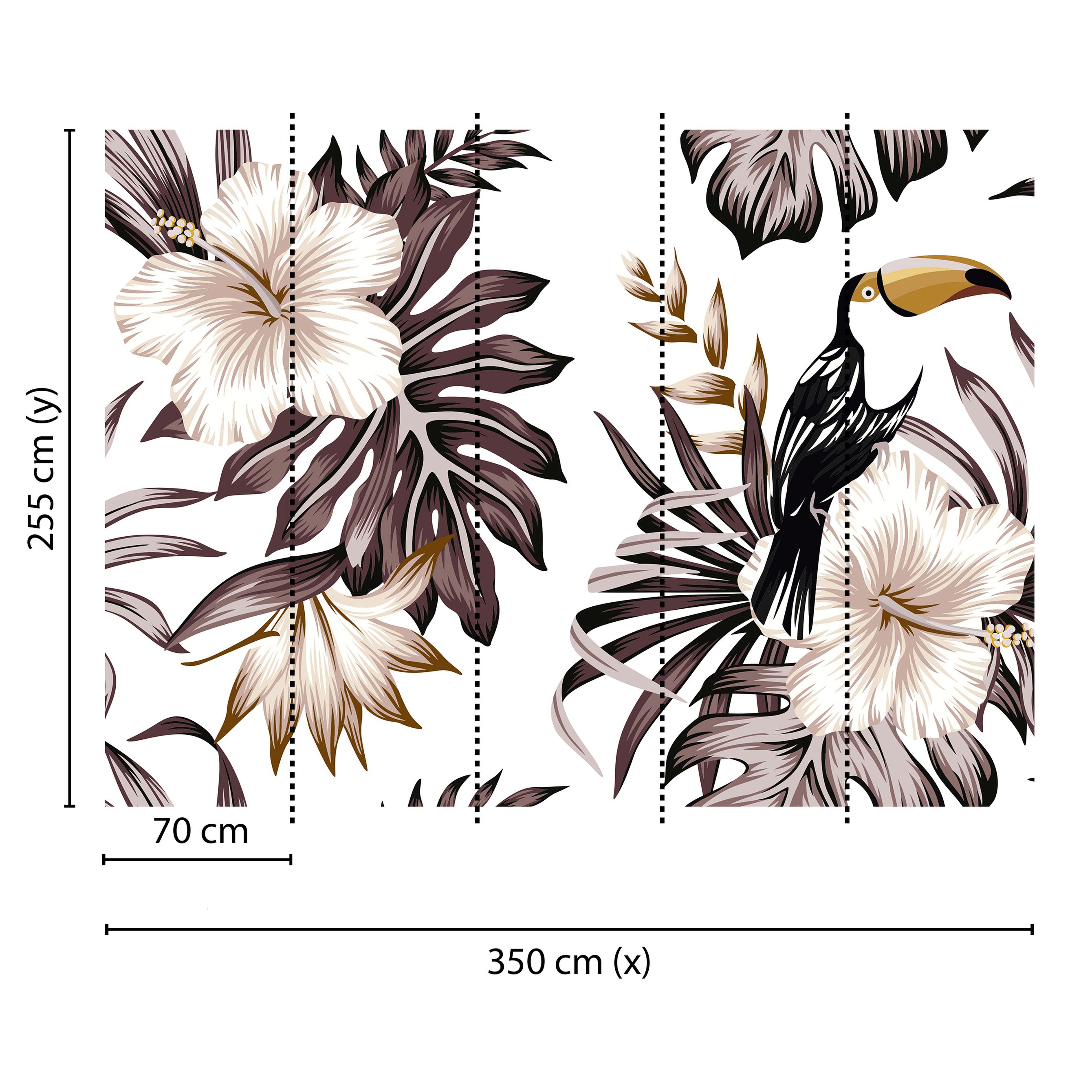 Tadessi Fototapete Blumen M1-No.60494 Digitaldruck Tapete Grau Weiß - Vögel Dschungel