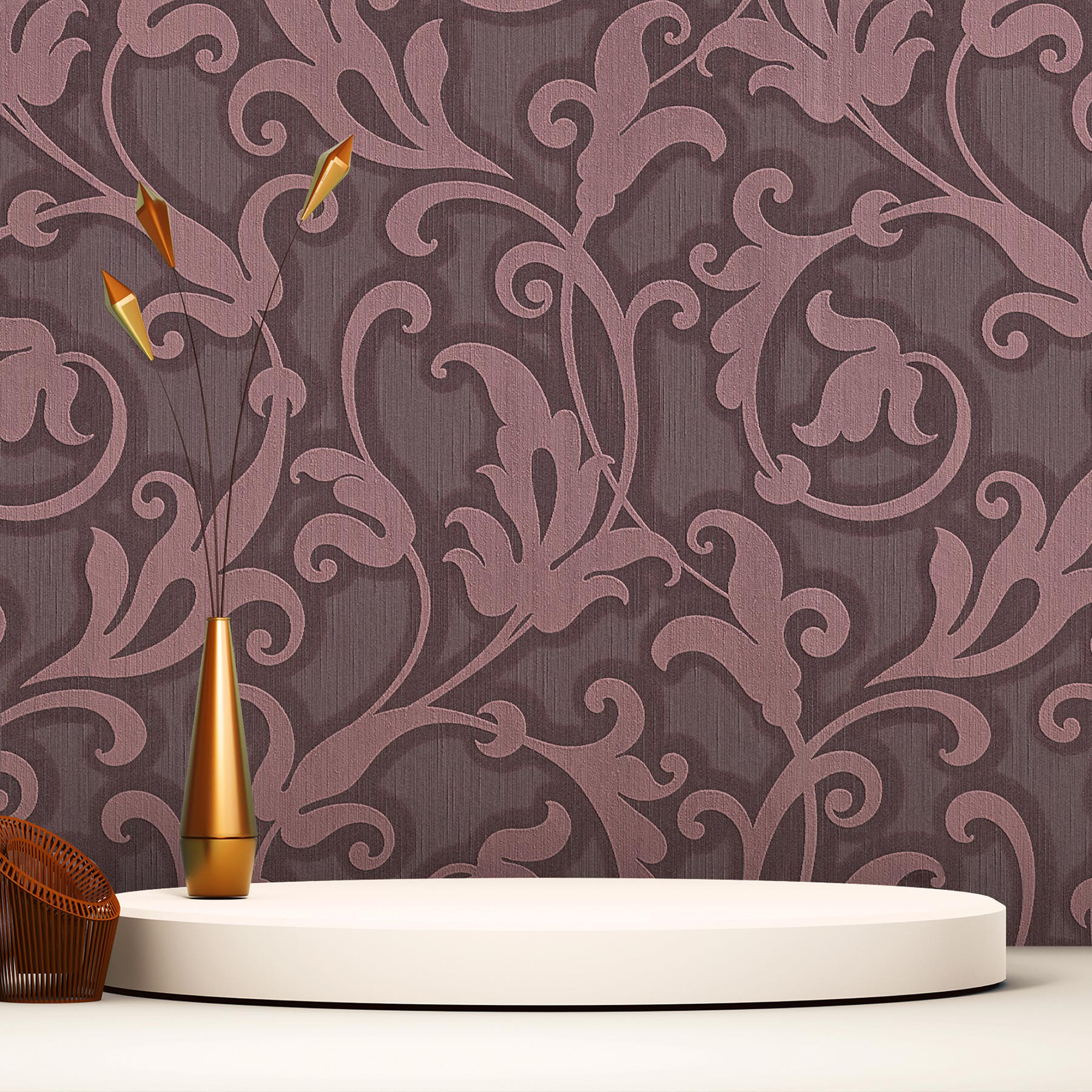 Tapete Barock Nicolo M1-No.3767 | Vliestapete | Lila | Metallic | Klassik | Barocktapete