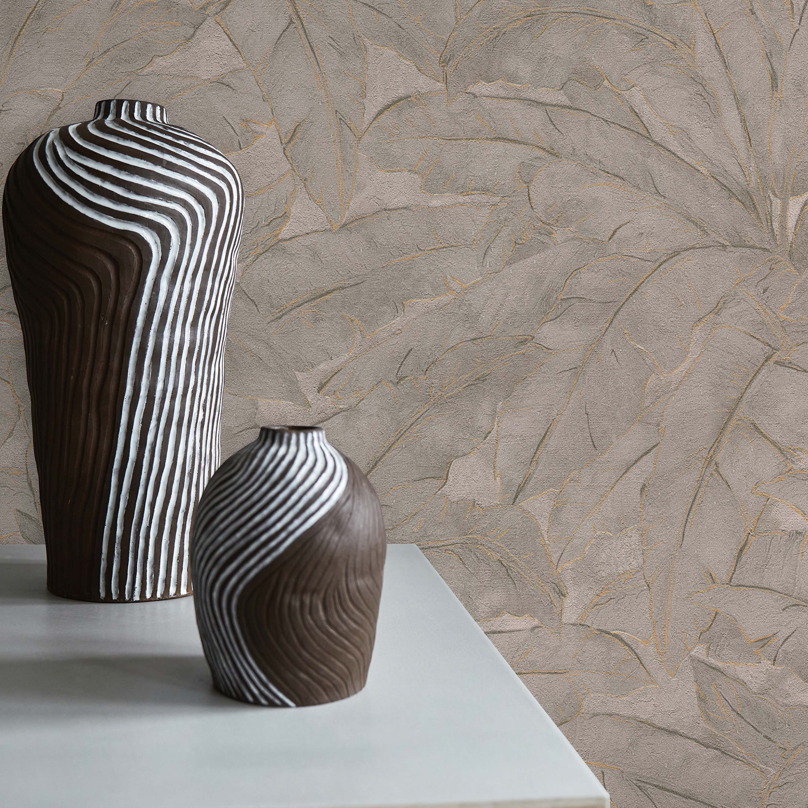 Tapete Natur Aurora M1-No.285 | Vliestapete | Beige| Gold | Waldtapete | Palmen
