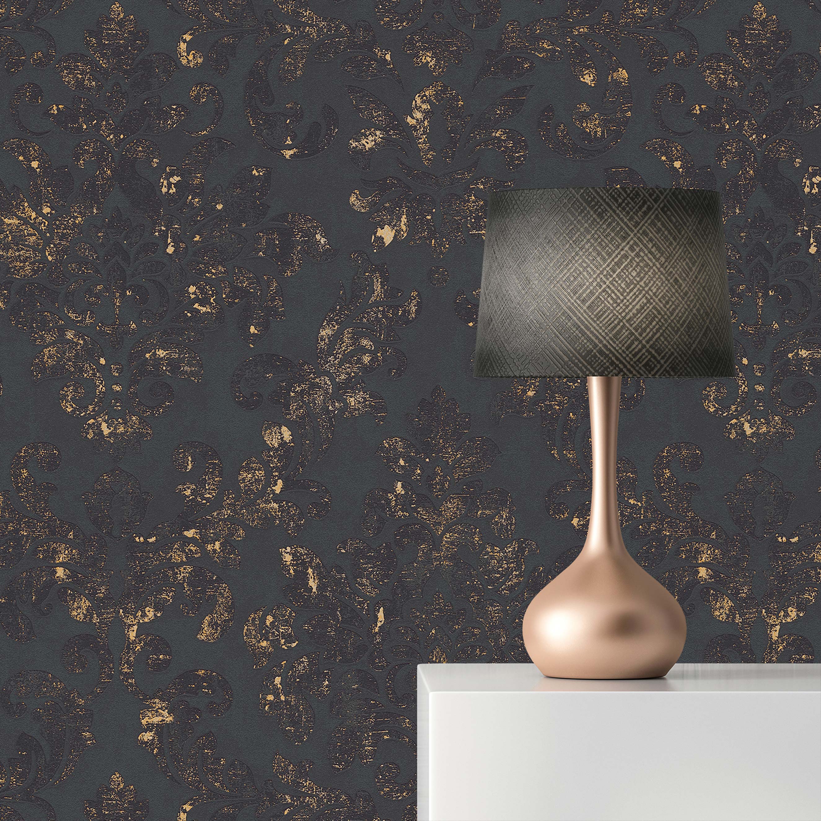 Tapete Barock Giulia M1-No.392 | Vliestapete | Schwarz | Gold | Barocktapete mit Ornamenten