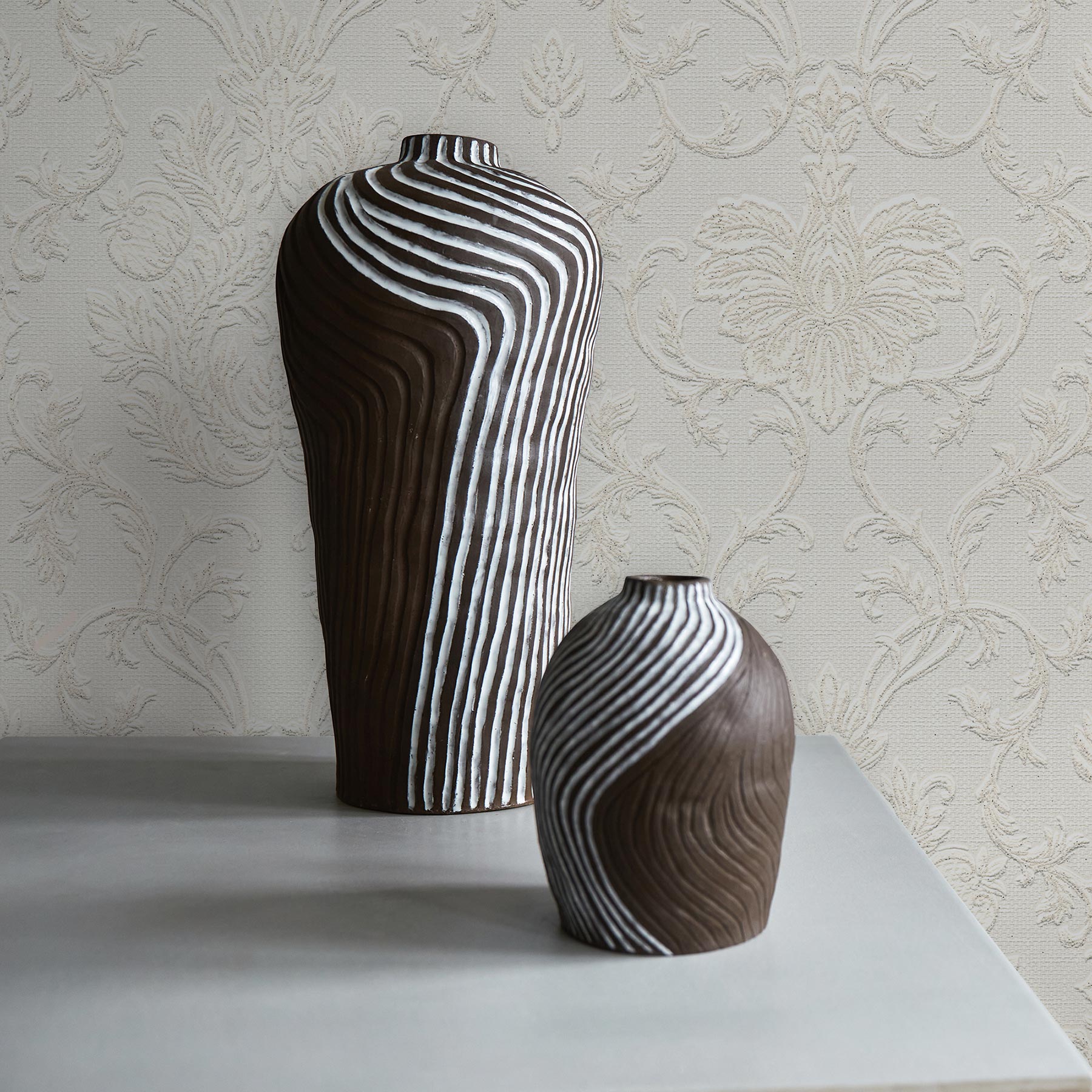 Tapete Barock Nicolo M1-No.3593 Papiertapete Weiß Creme Klassik Barocktapete Ornament