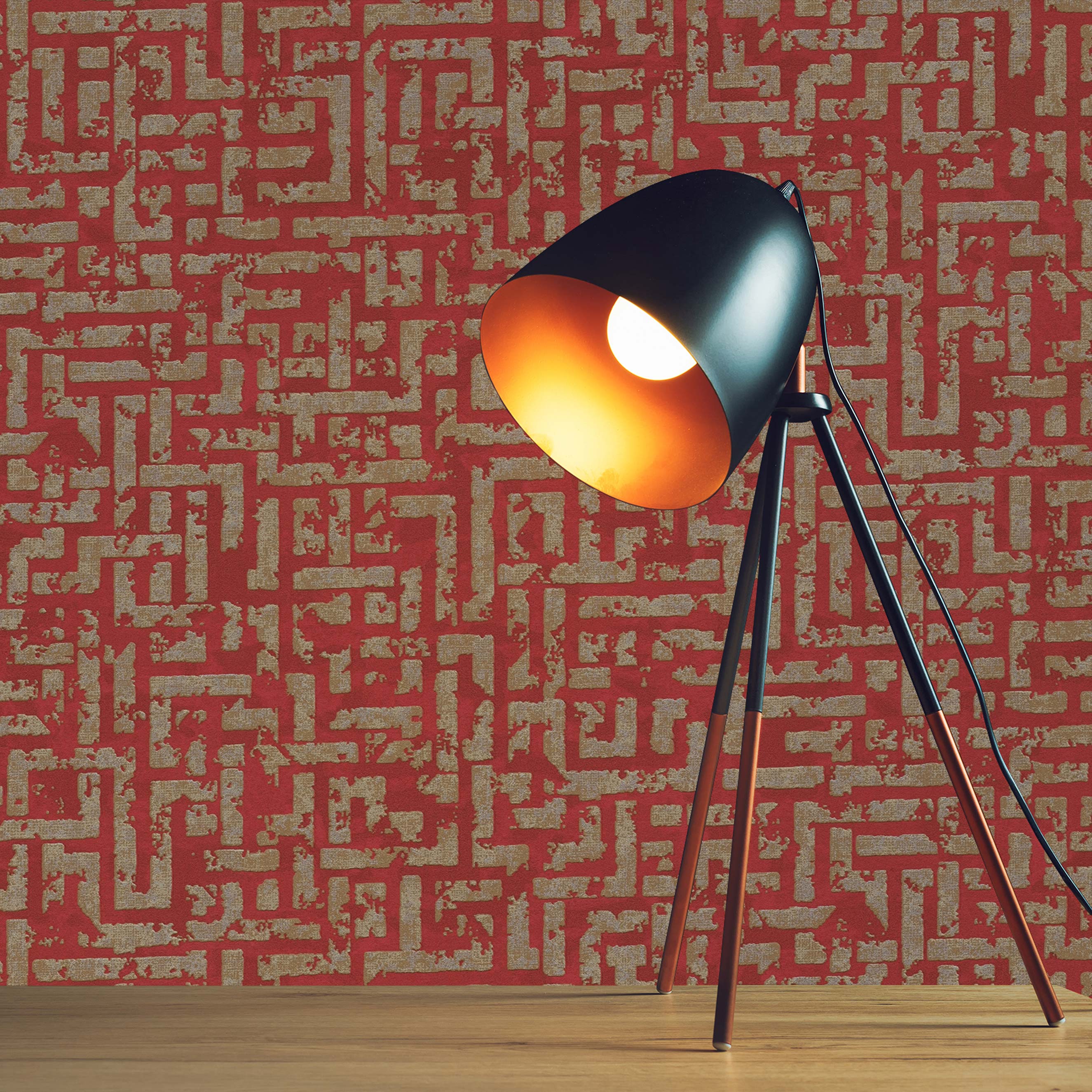 Tapete Grafik Meo M1-No.1821 | Vliestapete | Rot | Gold | Geometrisch | Modern