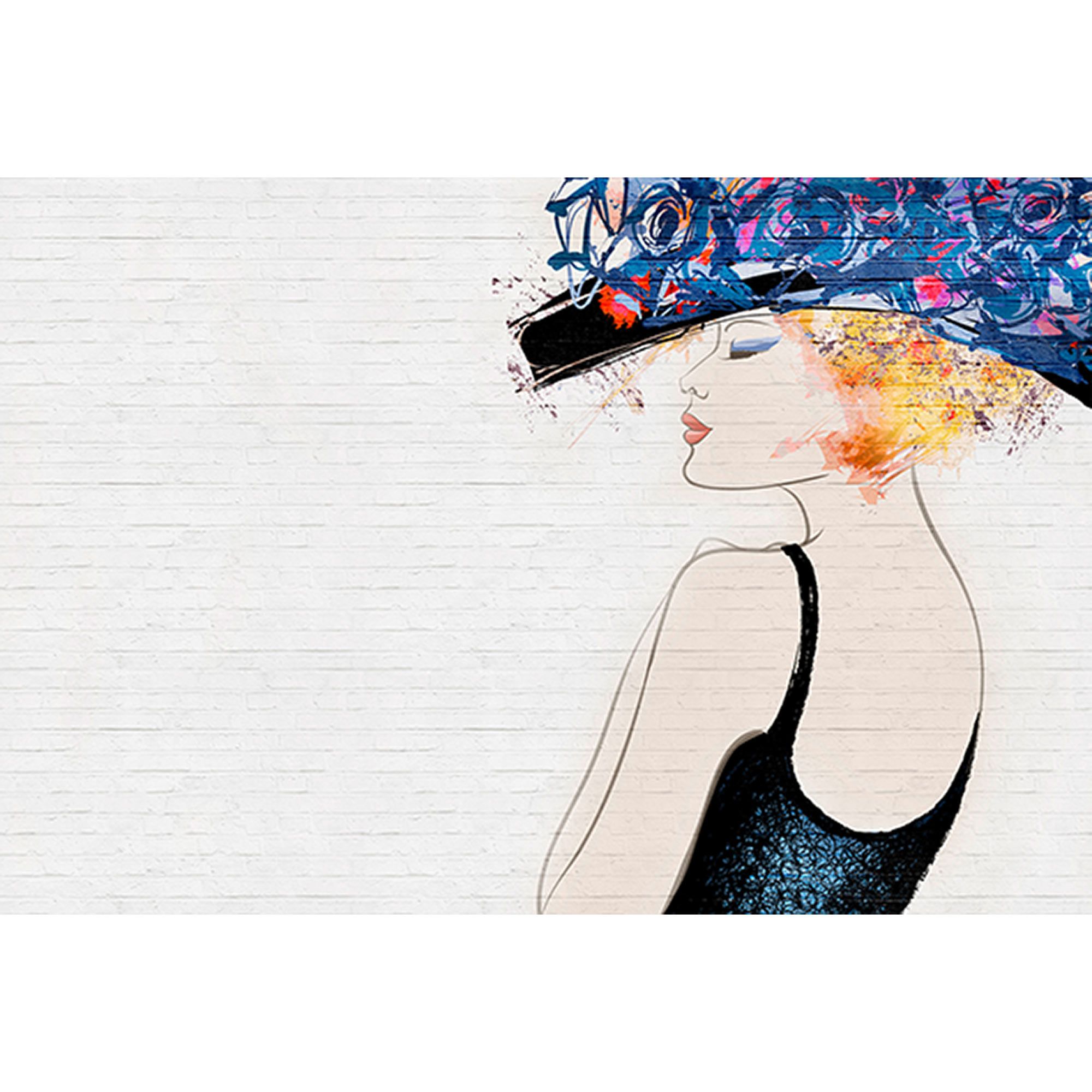 Fototapete Menschen M1-No.60097 | Digitaldruck | Blau | Gelb | Steinoptik | Frau