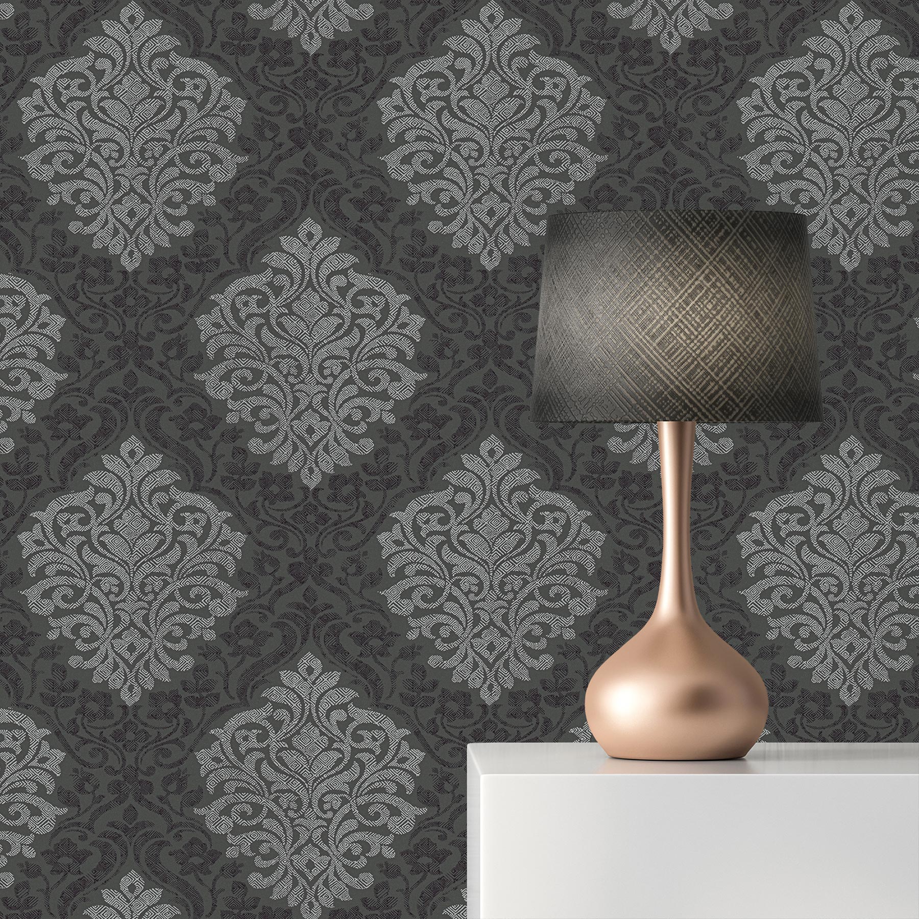 Tapete Barock Jacopo M1-No.2308 | Vliestapete | Silber | Schwarz | Ornament | Klassik | Barocktapete