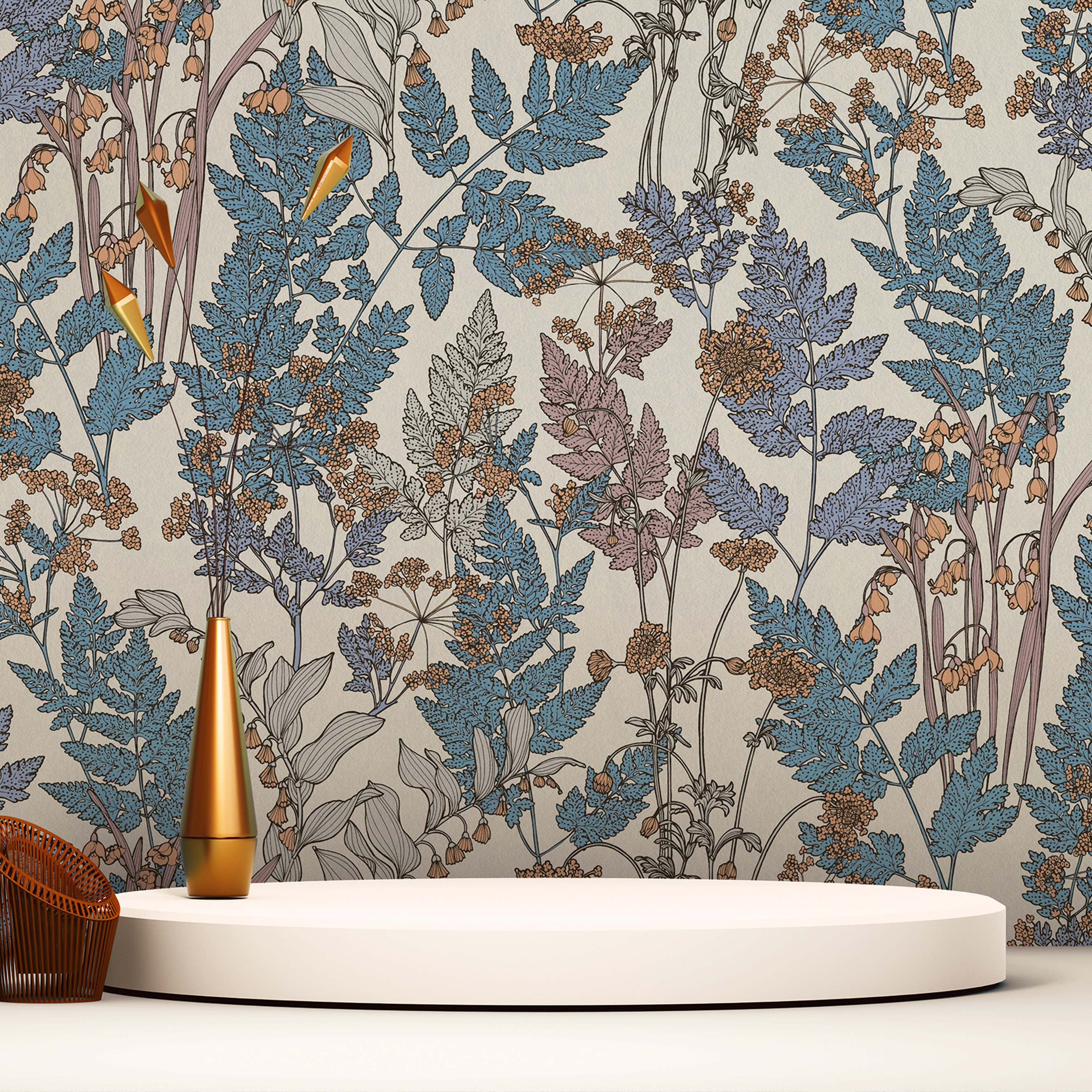 Tapete Blumen Valentin M1-No.1436 | Vliestapete | Blau | Creme | Floral | Natur