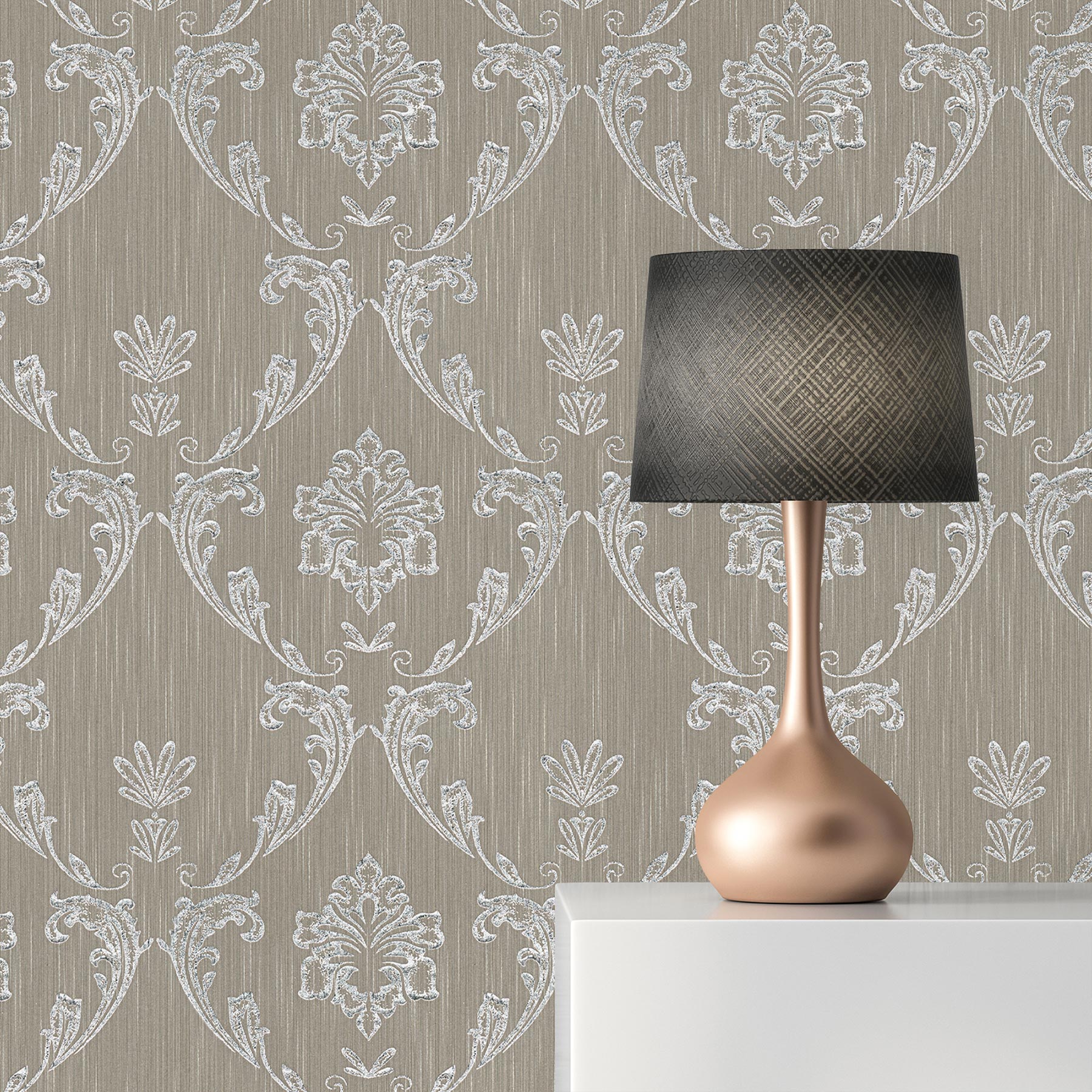 Tapete Barock Giulia M1-No.2172 | Vliestapete | Silber | Braun | Ornament | Klassik | Barocktapete