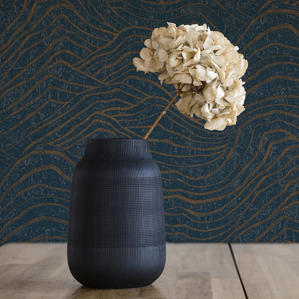 Tapete Mattia 3D Optik M1-No.11030 Vlies Blau Gold Tadessi 10.05 m x 0.53 m