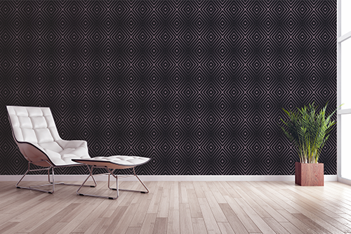 Moderne schwarze Tapete hinter weißem Sessel