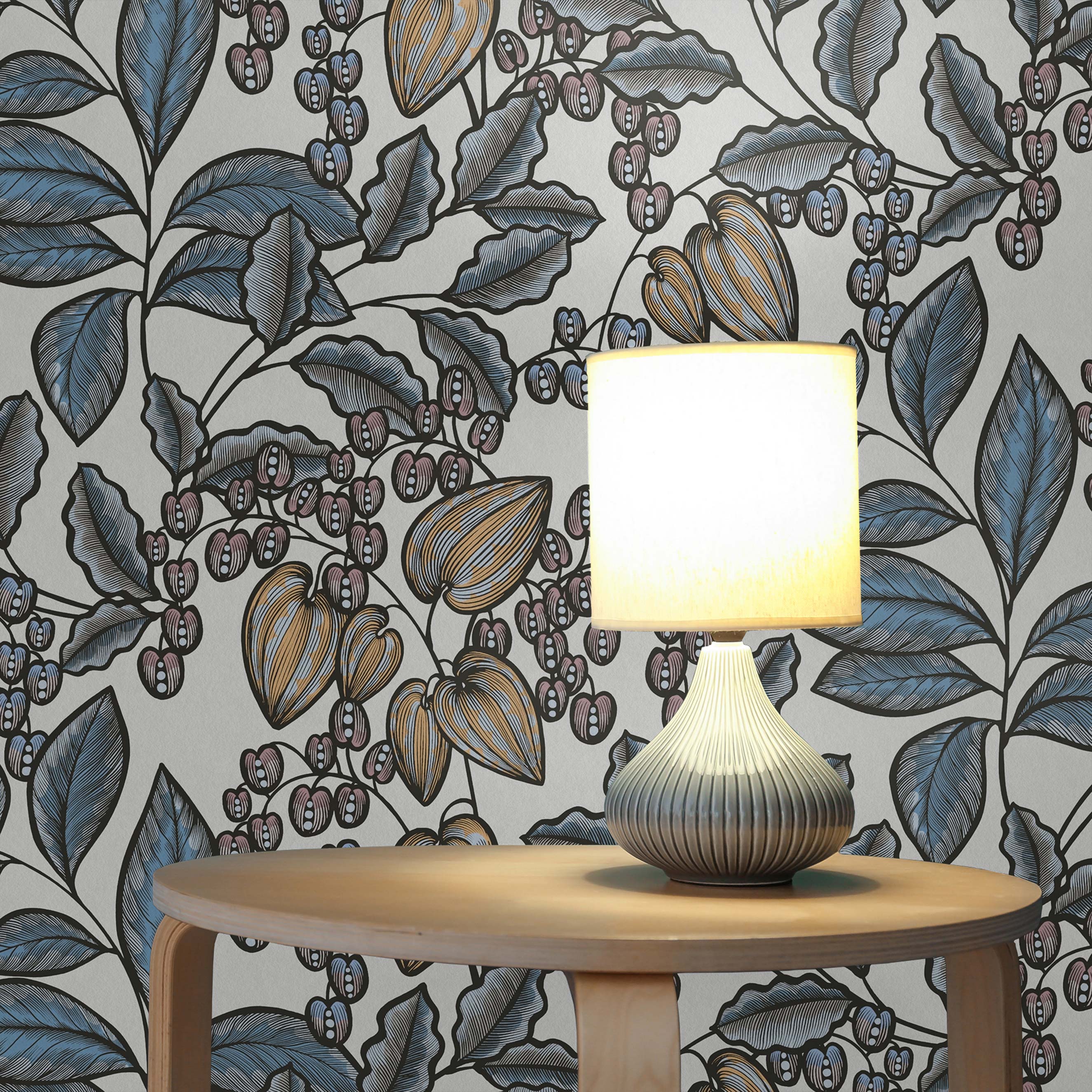 Tapete Blumen Mario M1-No.1451 | Vliestapete | Blau | Weiß | Floral | Natur