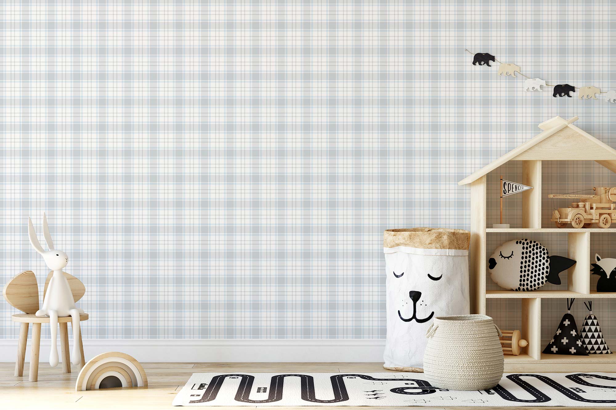 Tapete Kinderzimmer M1-No.732 | Vliestapete | Blau | Grau | Kariert | Geometrisch