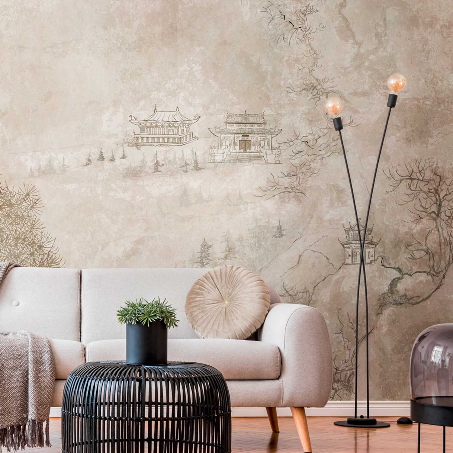 Tadessi Fototapete Vintage Japanisch M1-No.10279 Digitaldruck Tapete Beige - Chinesisch Bäume