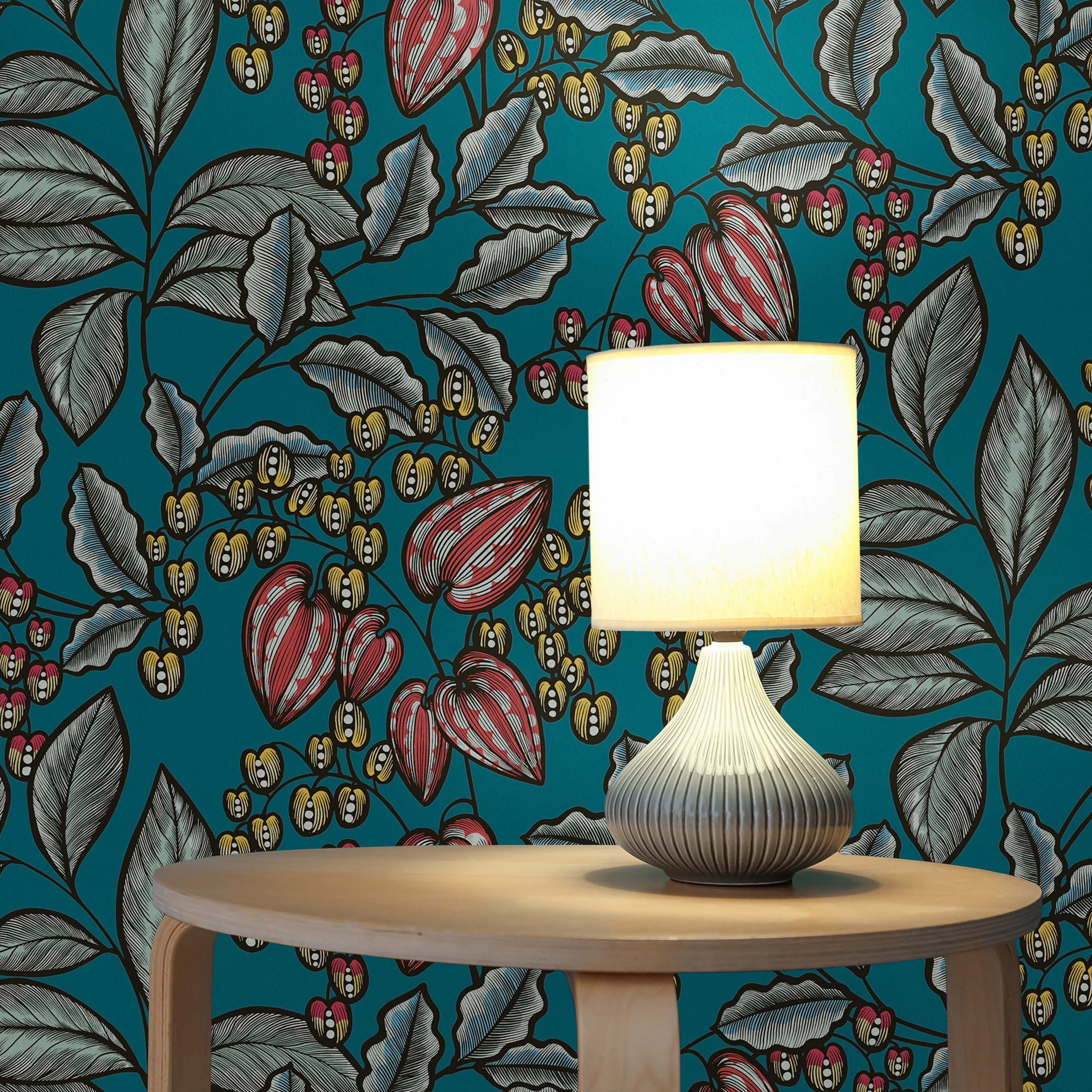 Tapete Wald und Blätter Camilla M1-No.563 | Vliestapete | Blau | Gelb | Blumentapete