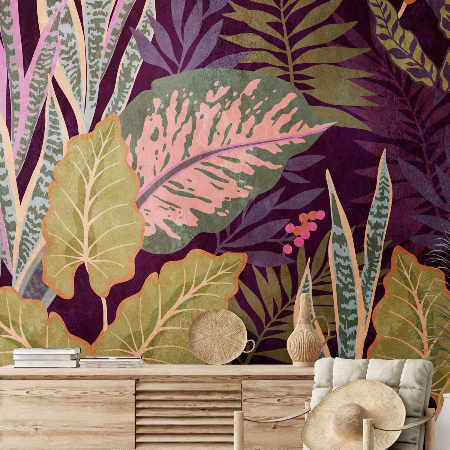 Tadessi Fototapete Dschungel M1-No.10299 Digitaldruck Tapete Lila Grün - Floral Botanical