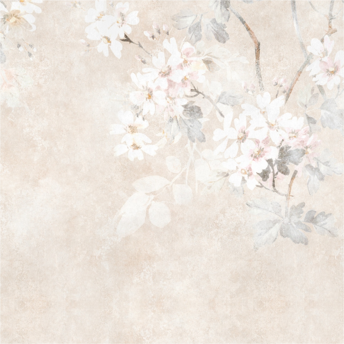 Tadessi Fototapete Floral M1-No.11797 Digitaldruck Tapete Beige Creme - Betonwand Wohnzimmer