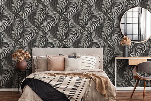 Elegante Schlfzimmer Tapete mit Palmenblätter Print