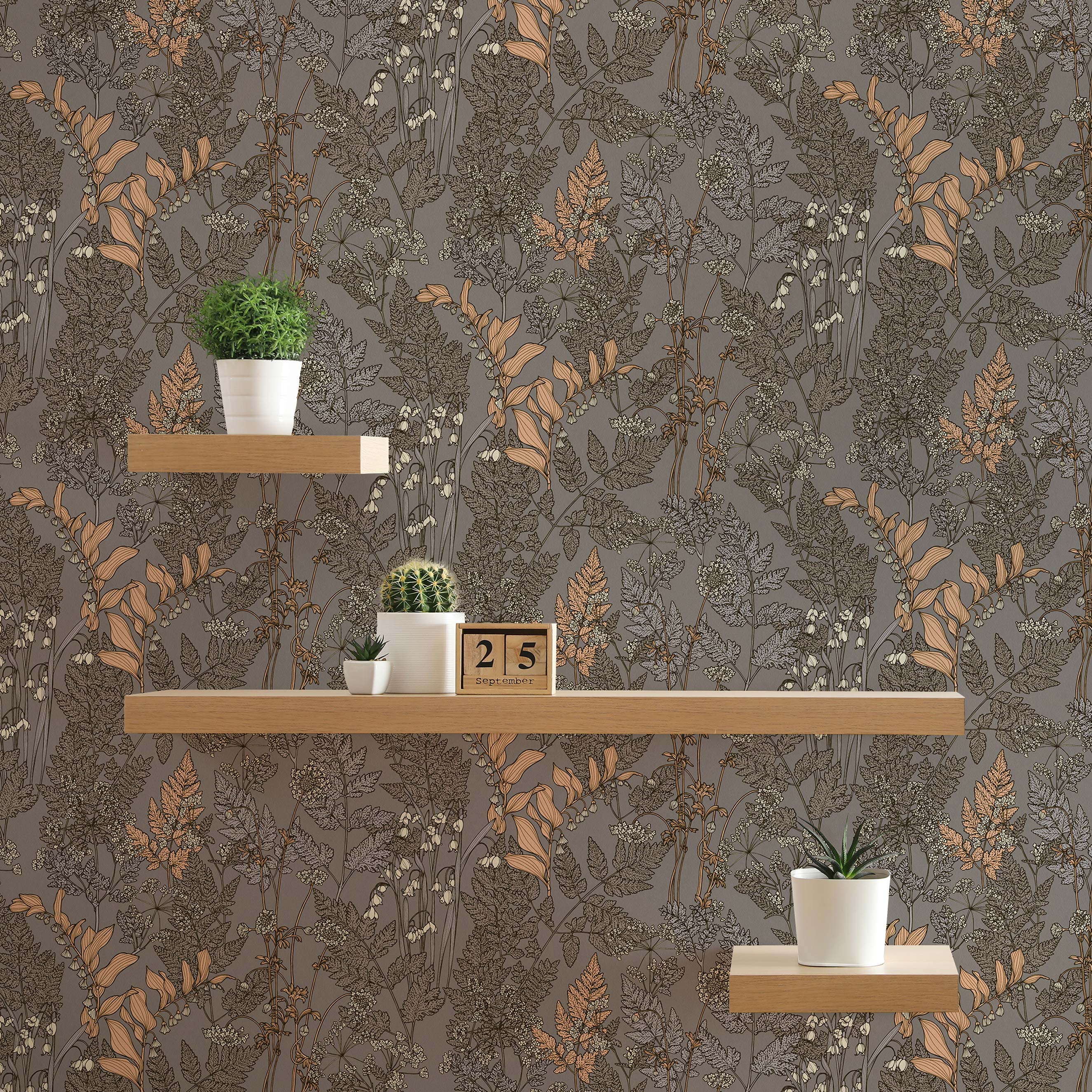 Tapete Blumen Mario M1-No.1438 | Vliestapete | Grau | Beige | Floral | Natur