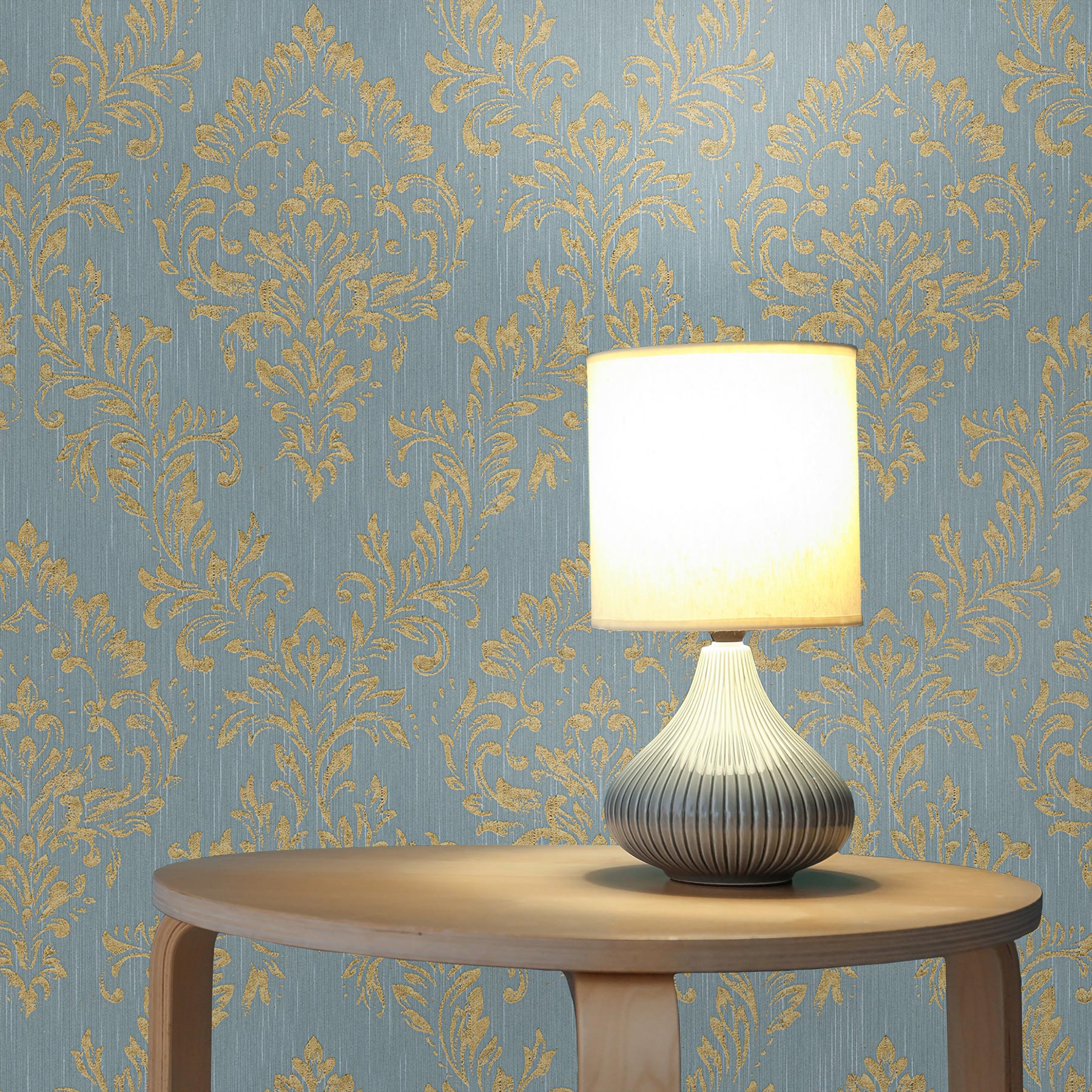 Tapete Barock Giulia M1-No.2179 | Vliestapete | Gold | Blau | Ornament | Klassik | Barocktapete