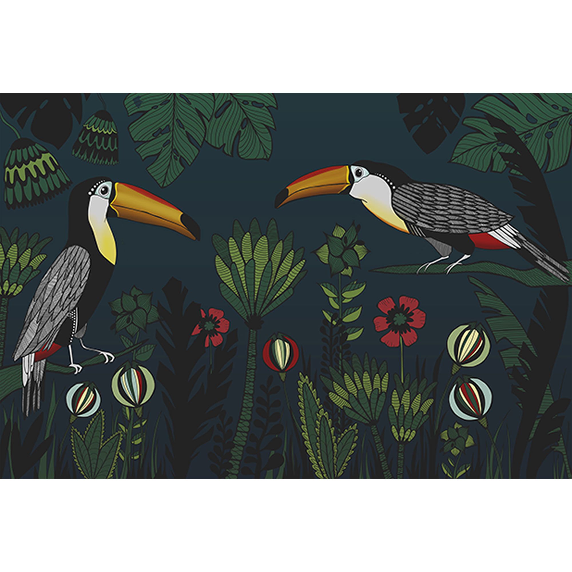 Tadessi Fototapete Dschungel M1-No.61087 Digitaldruck Tapete Grün Schwarz - Vögel Tiere